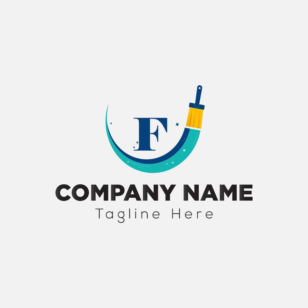 Paint Logo On Letter F Template. Paint Logo On F Letter, Initial Paint Sign Concept Template vector