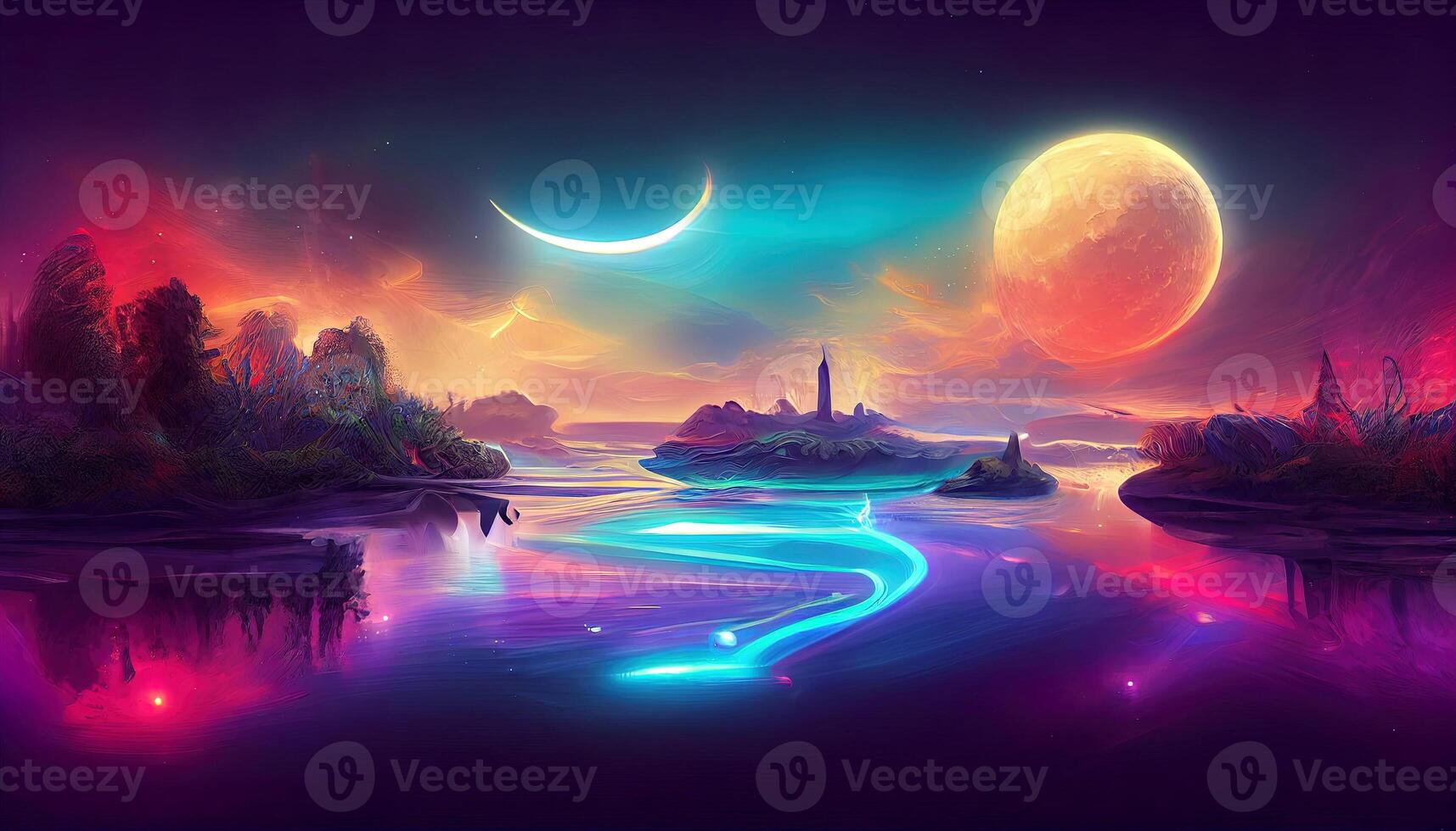 3d render of a science fiction landscape with ufo. photo