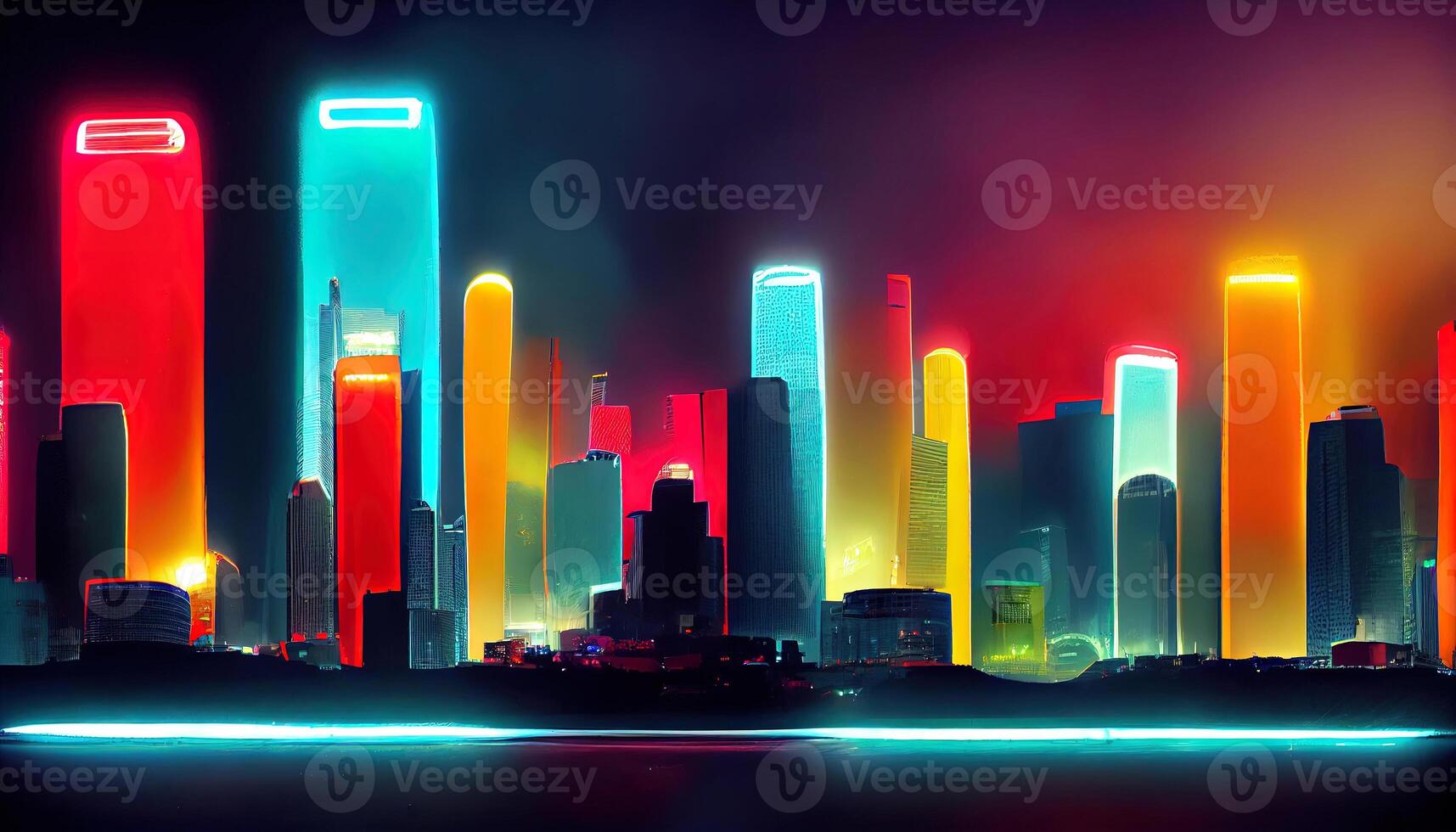 Futuristic city background with neon illumination. photo