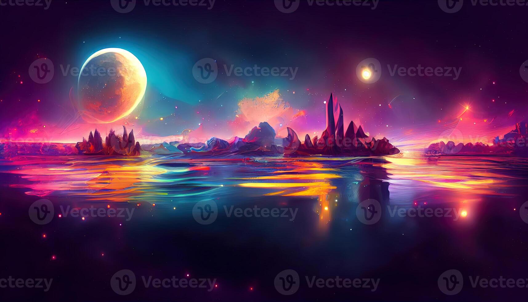 3d render of a science fiction landscape with ufo. photo