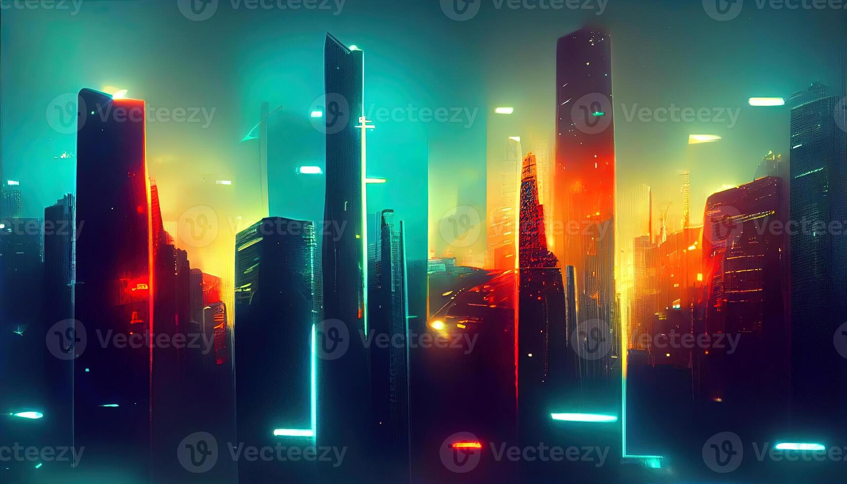 Metropolis downtown night landscape cartoon vector. photo