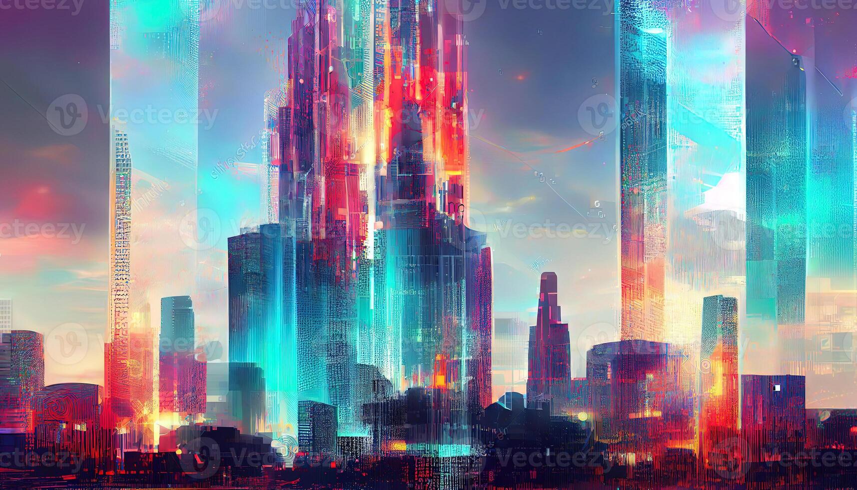 Abstract hologram 3D city with digital buildings. photo