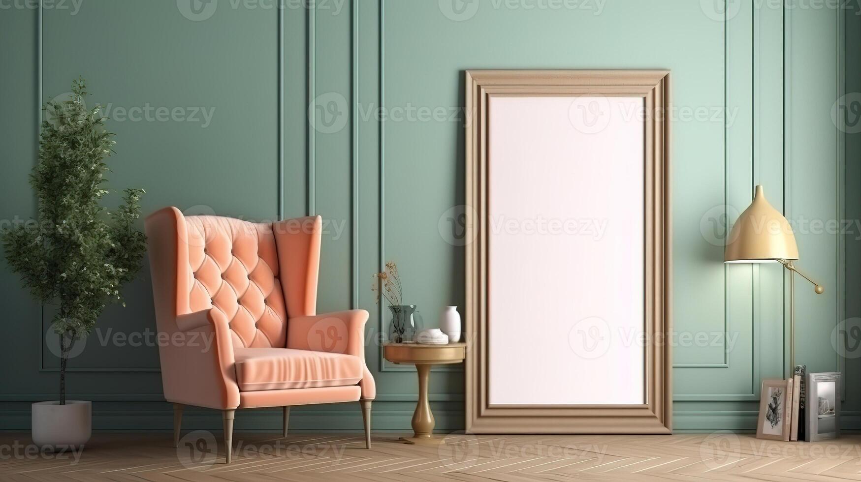 Poster frame mockup in home interior with old retro furniture. photo