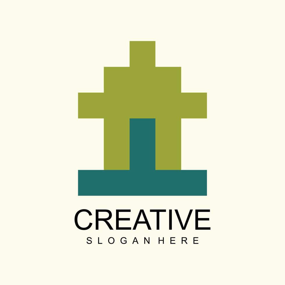 diseño logo con juguete casa creativo caja cuadrícula elemento concepto vector