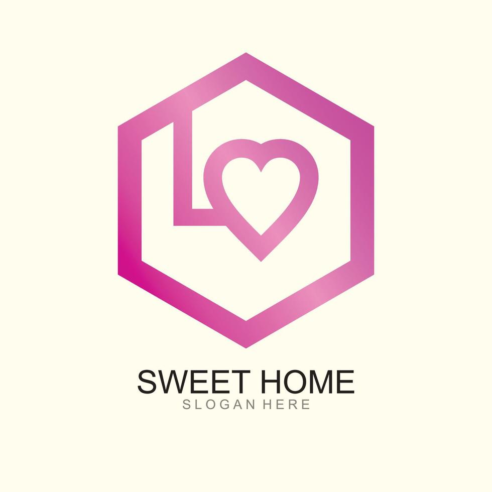 Design logo home sweet home with fall in love, vector illustration.