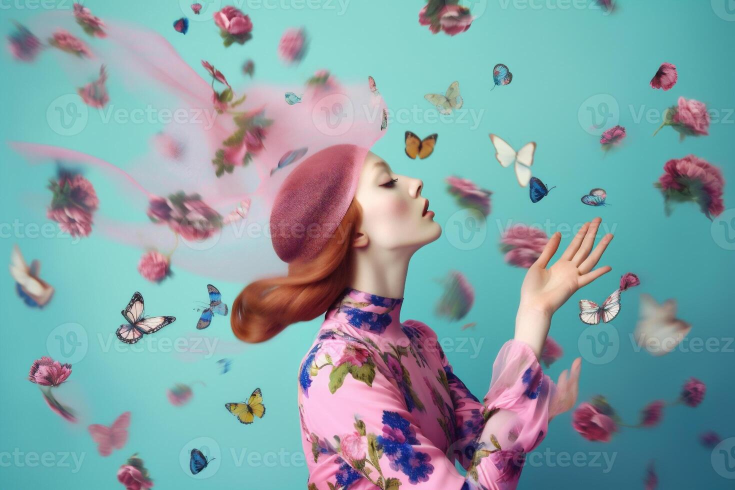 woman with flowers, spring concept photo