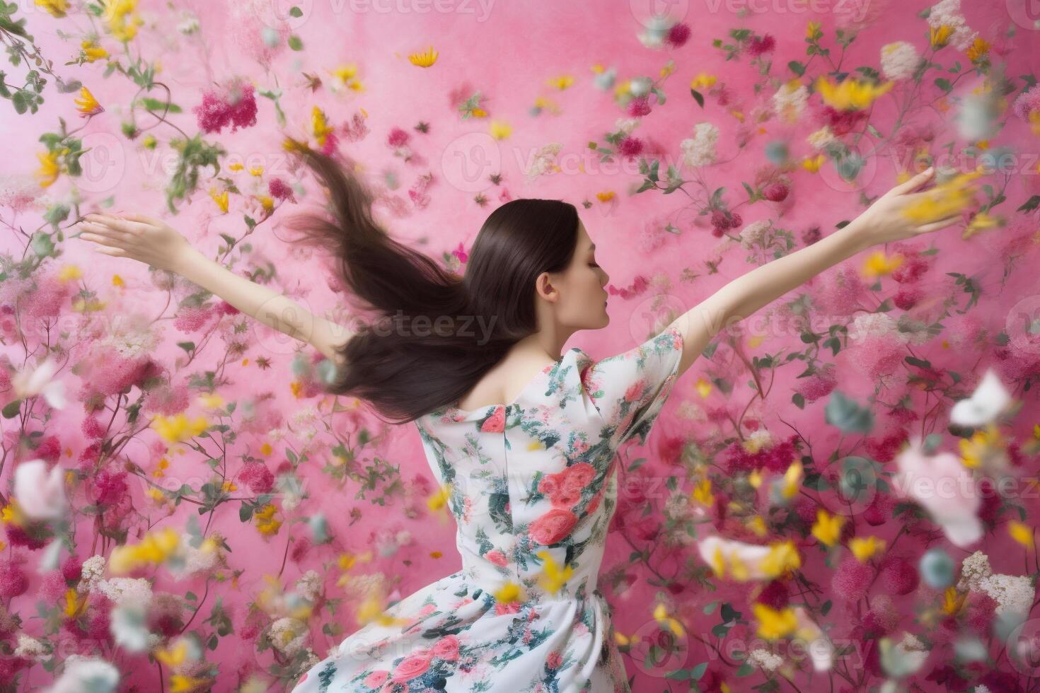 woman with flowers, spring concept photo