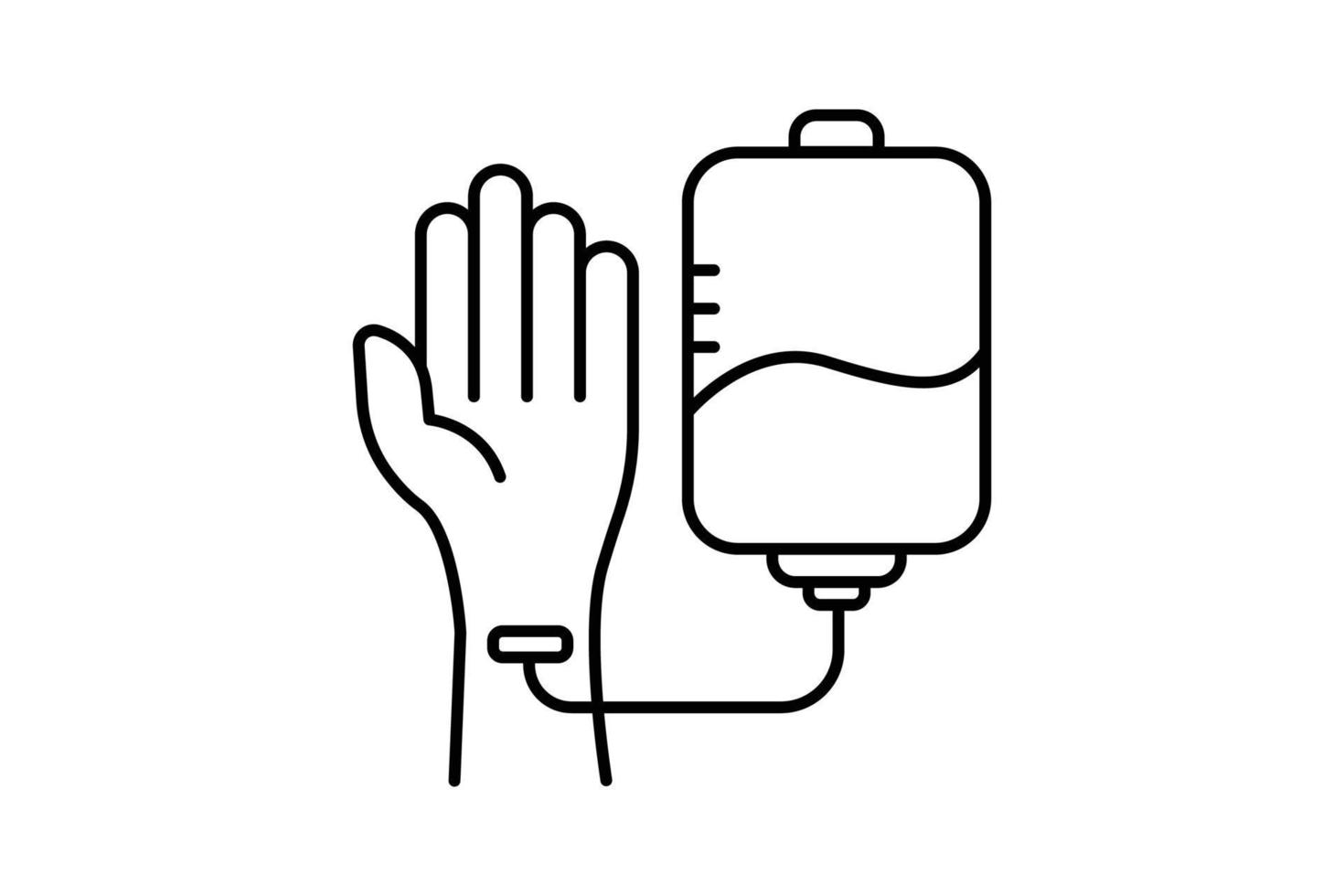 Blood transfusion icon illustration. hand with blood bag. Icon related to charity. Line icon style. Simple vector design editable