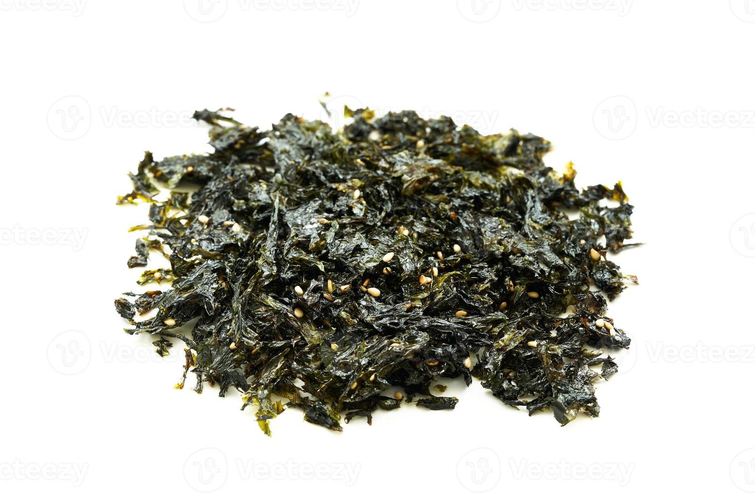 roasted nori seaweed and sesame topping isolated on white background. nori laver seaweed crispy isolated on white background. Gim, laver, nori, isolated photo