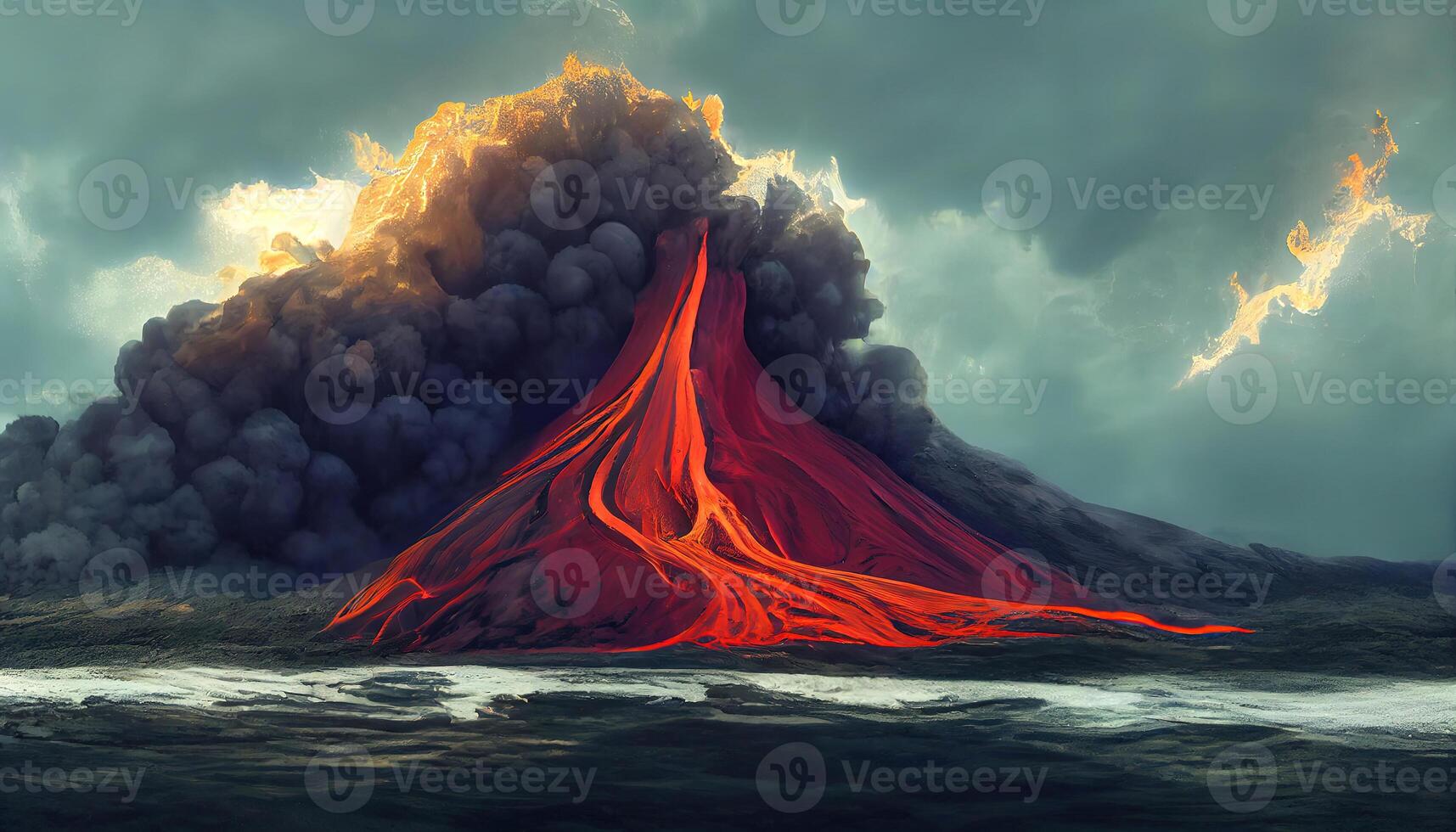 Volcanic eruption in Indonesia. Powerful explosion. photo