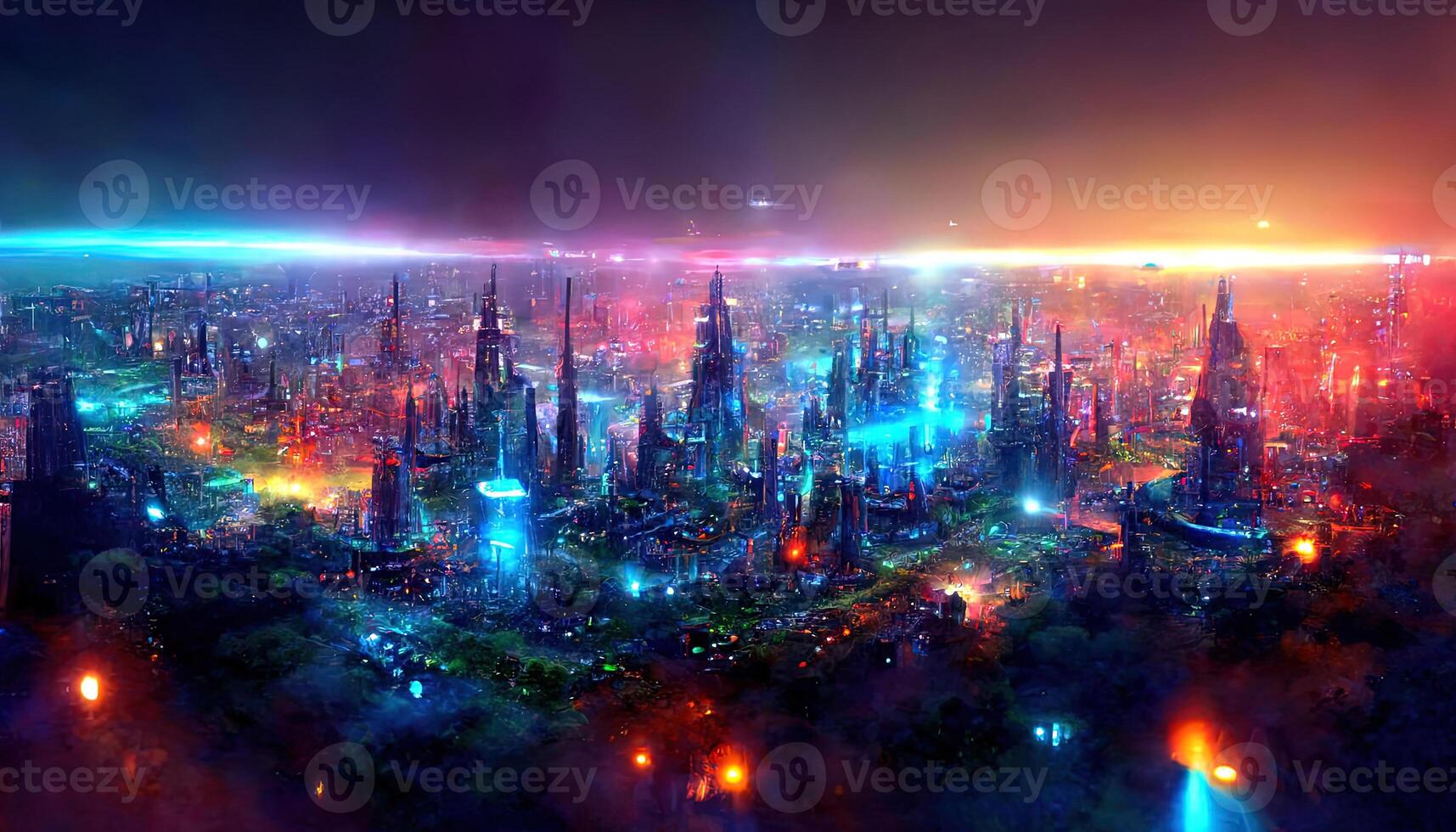 3d render, abstract urban background with glowing neon light, virtual reality cyber space, digital wallpaper. photo