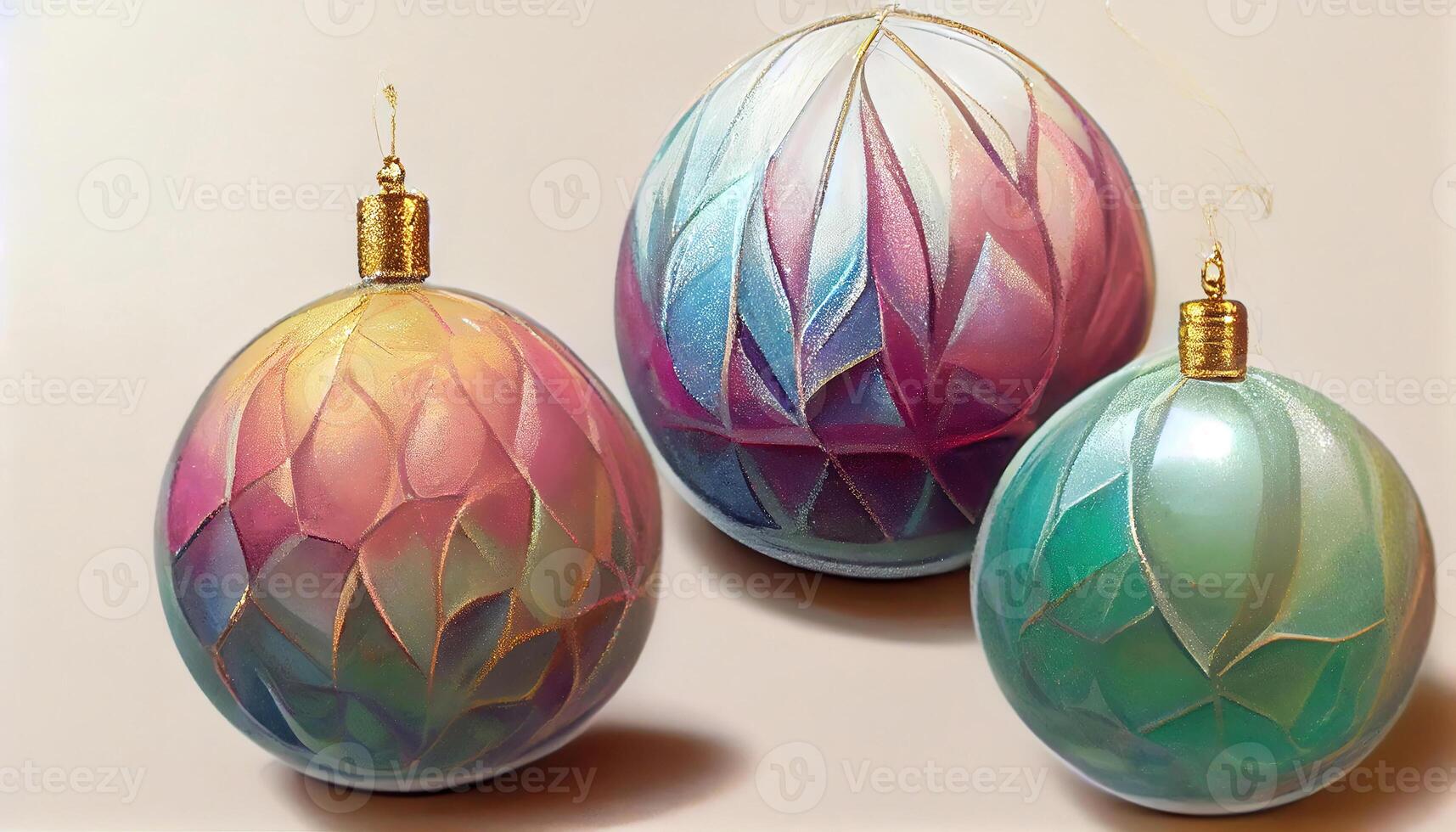 Christmas card with baubles, lights and wood texture Vector. photo