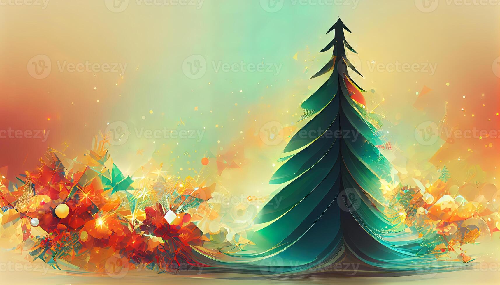 Abstract fantasy festive christmas tree background header wallpaper background 3d illustration. photo