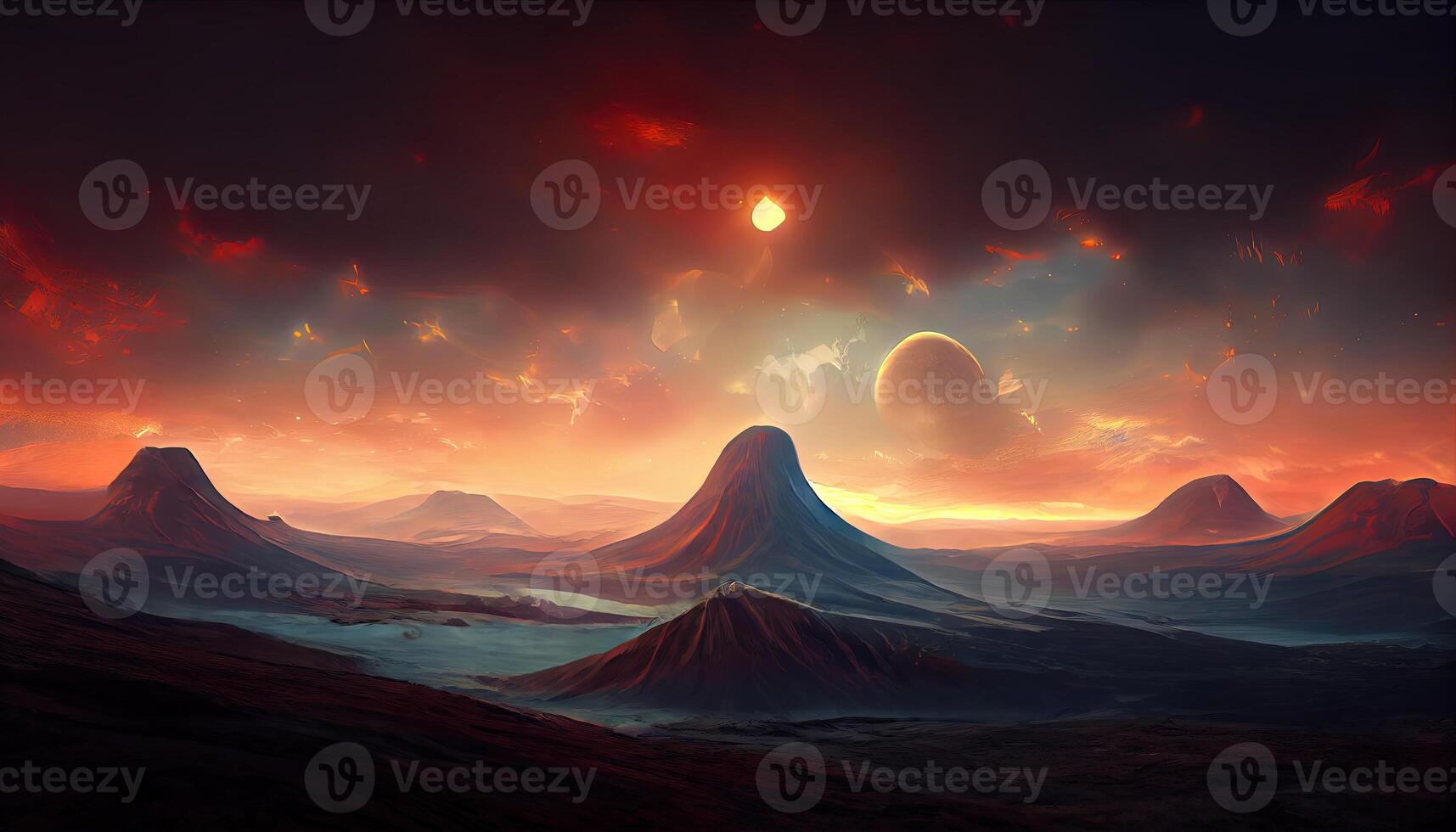 Magic portal fantastic gate to alien world vector cartoon fantasy illustration game background of rock. photo