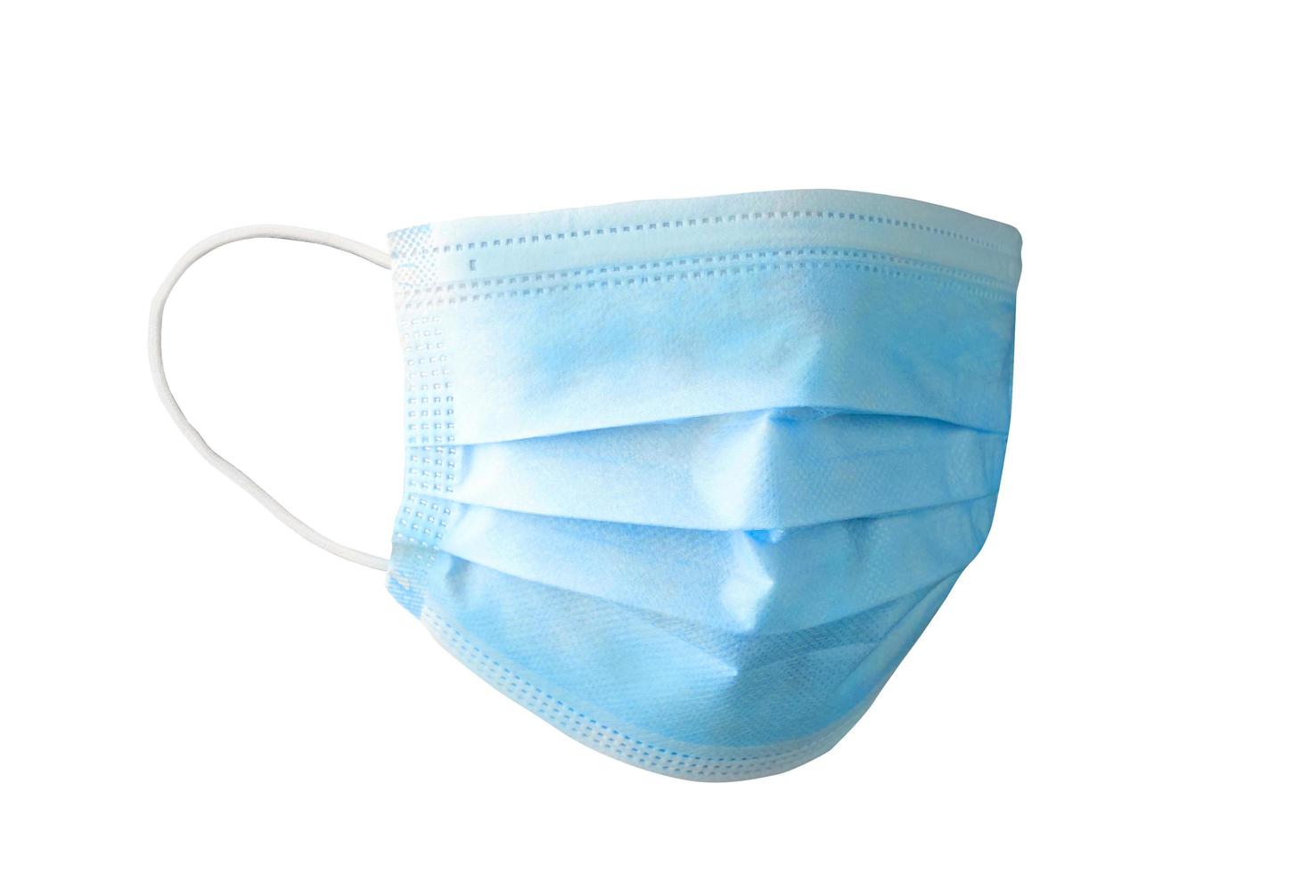 surgical or medical face mask to prevent corona virus protection isolated on white background with clipping path. blue doctor mask photo