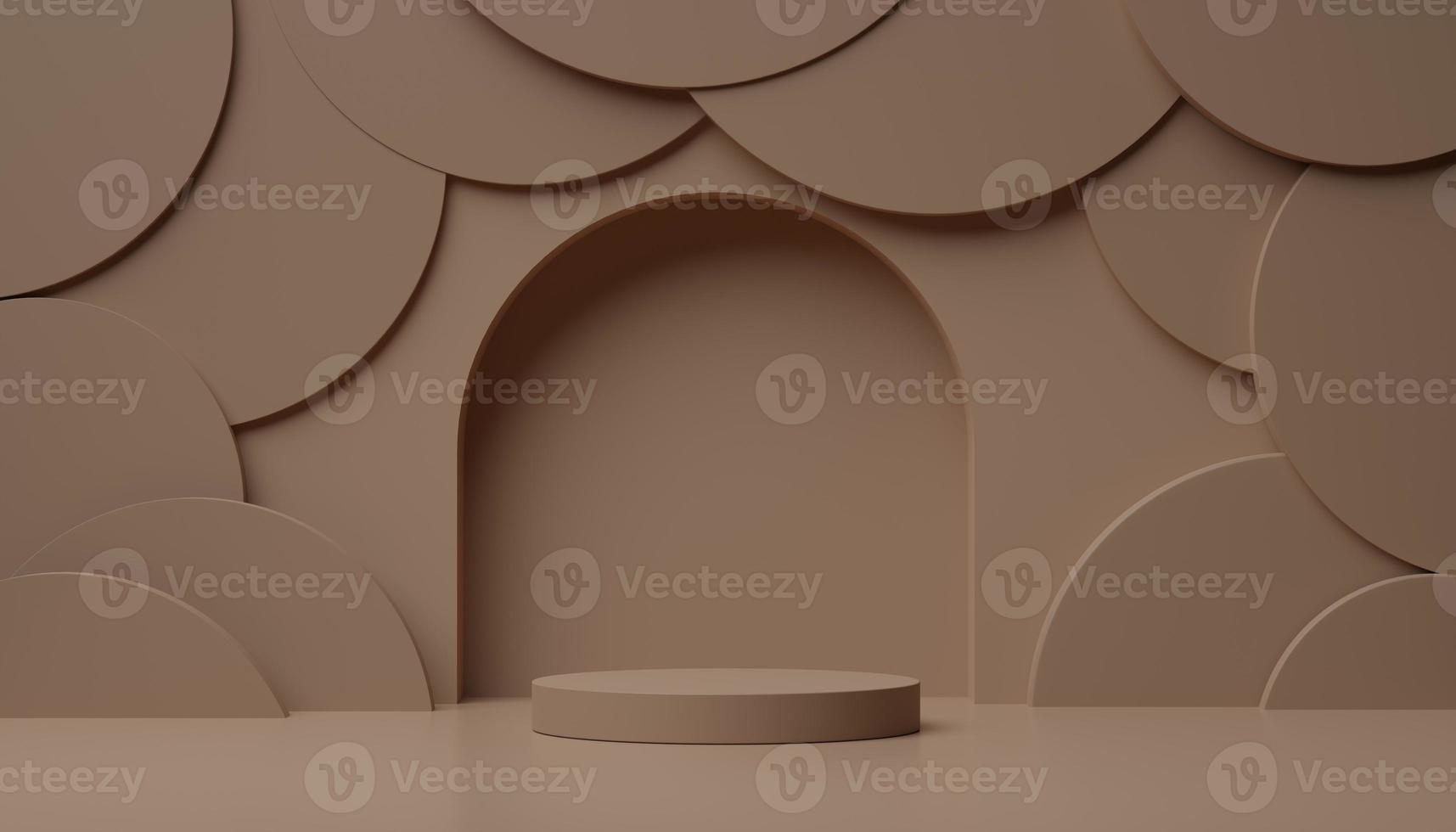 3D beige brown podium or brown dais stage. wooden mock-up stand product scene background. 3d podium stage illustration render. photo