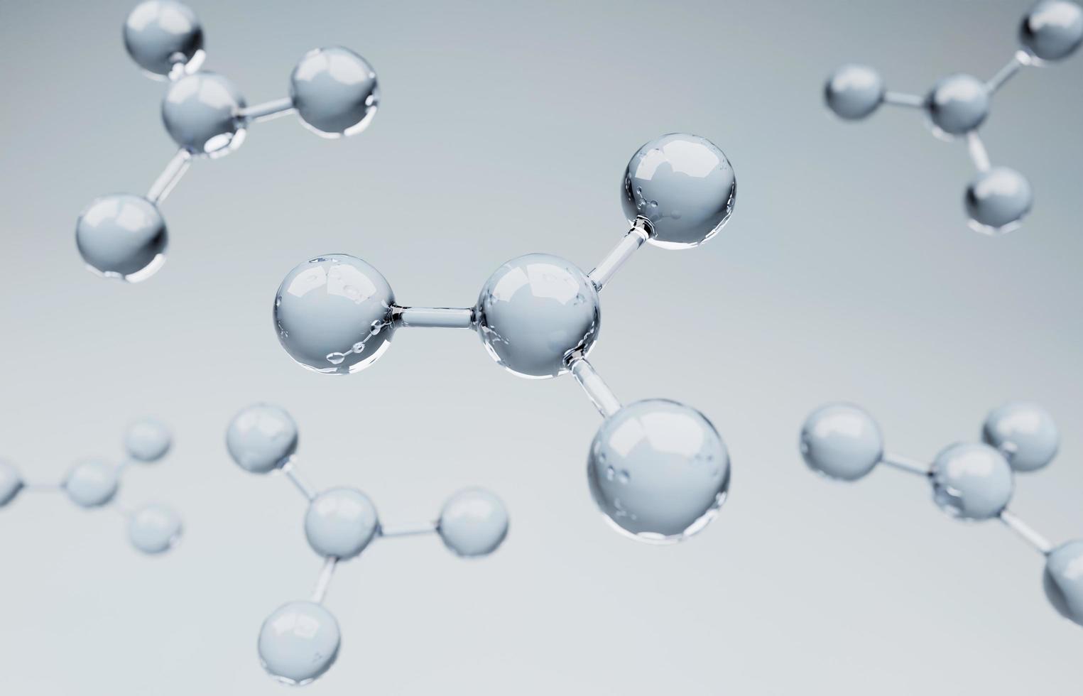 concept of glass molecule atom science chemistry on white background. white molecule atom science chemistry. molecule atom 3d render illustration photo