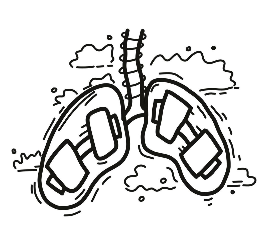 pesas en el livianos en contra el antecedentes de nubes el concepto de contaminador el atmósfera de co2 y es difícil a respirar. el vector ilustración es dibujado a mano.