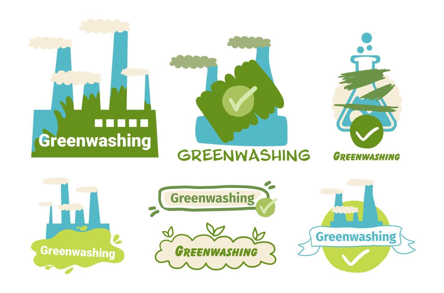 The factory is repainted green. The concept of deception of the consumer and disguise under the environmental friendliness of products. Vector flat illustration.