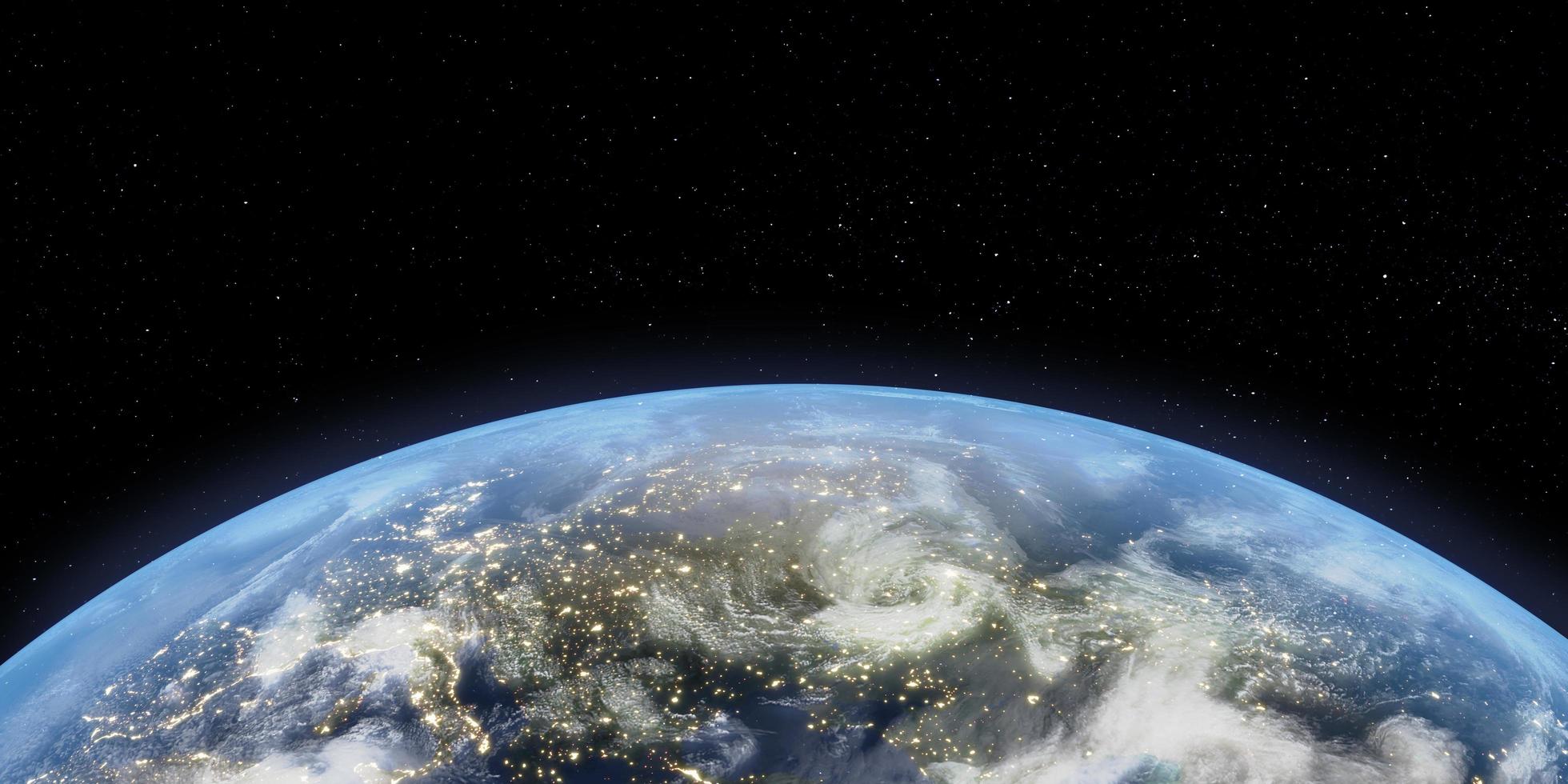 Global Planet Earth views from space with city lights in Europe. World Night. Concept business or European communication technology background. 3d illustration photo