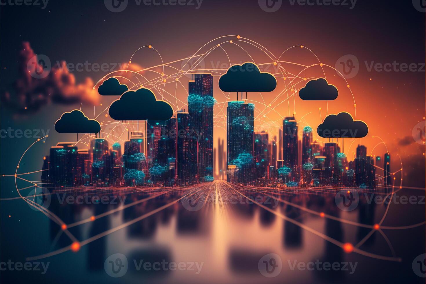 Digital cloud computing on smart city technology concept. 22850991