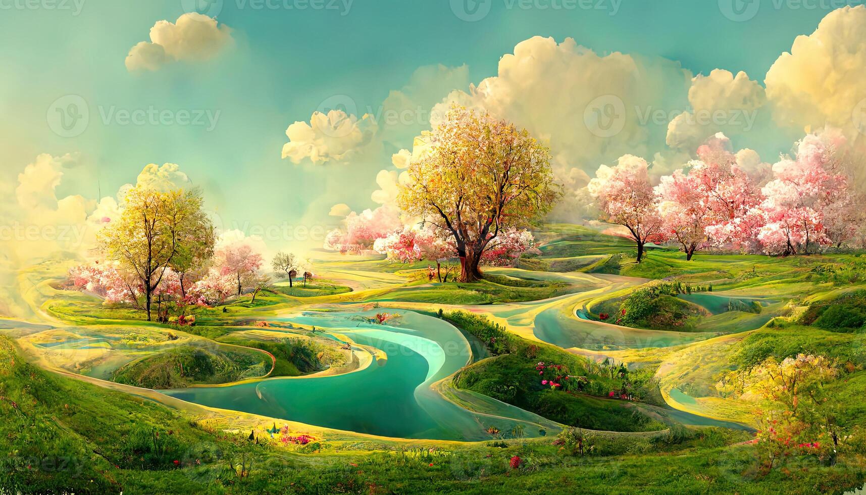 Scene with green field and bush. photo