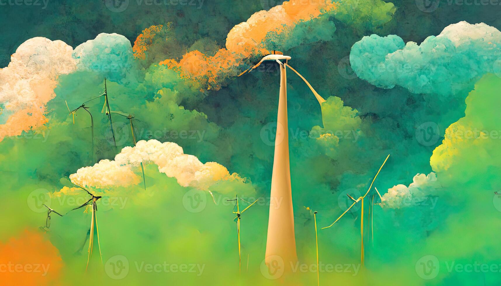 Green energy windmill. 3d illustration. photo