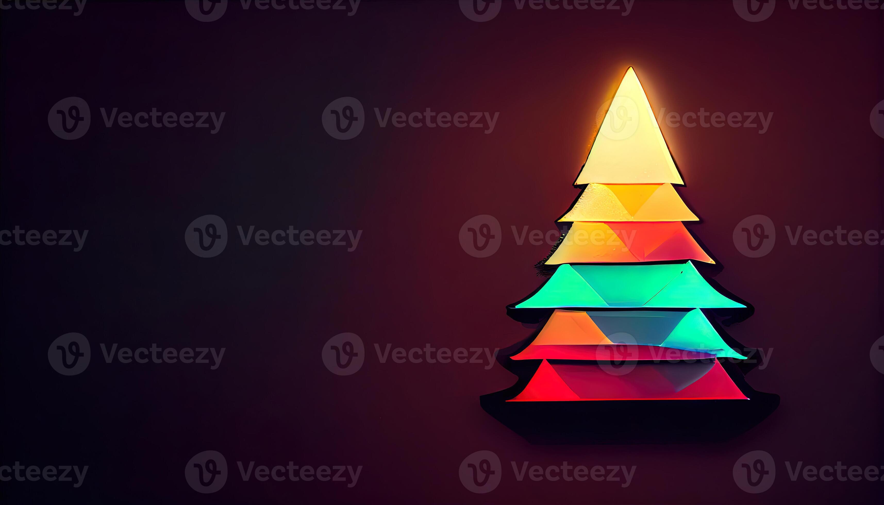Minimalist christmas tree with glowing neon lights, Detailed, colored