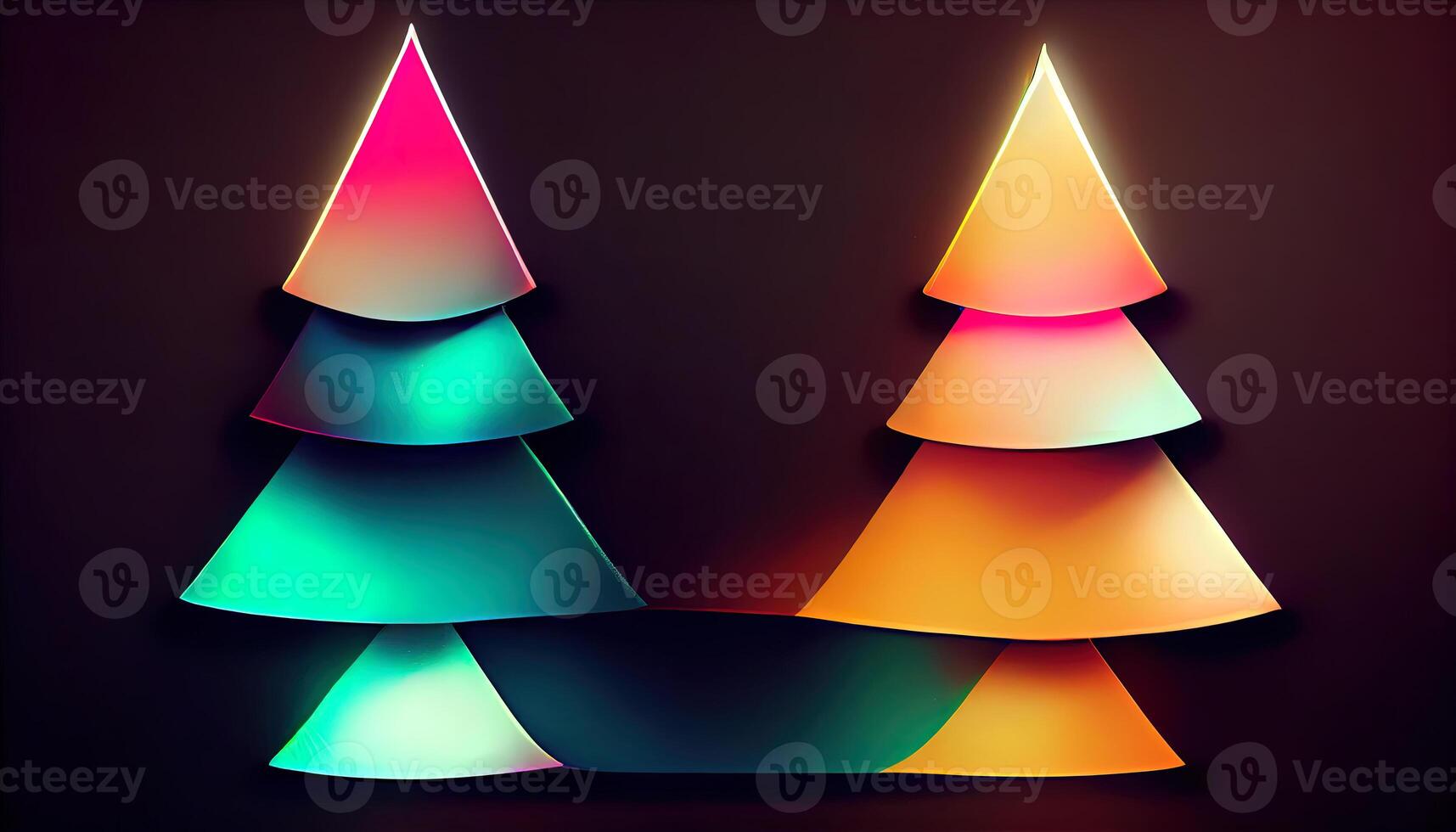 Wonderful Minimalist christmas tree with glowing neon lights, Detailed, colored. photo