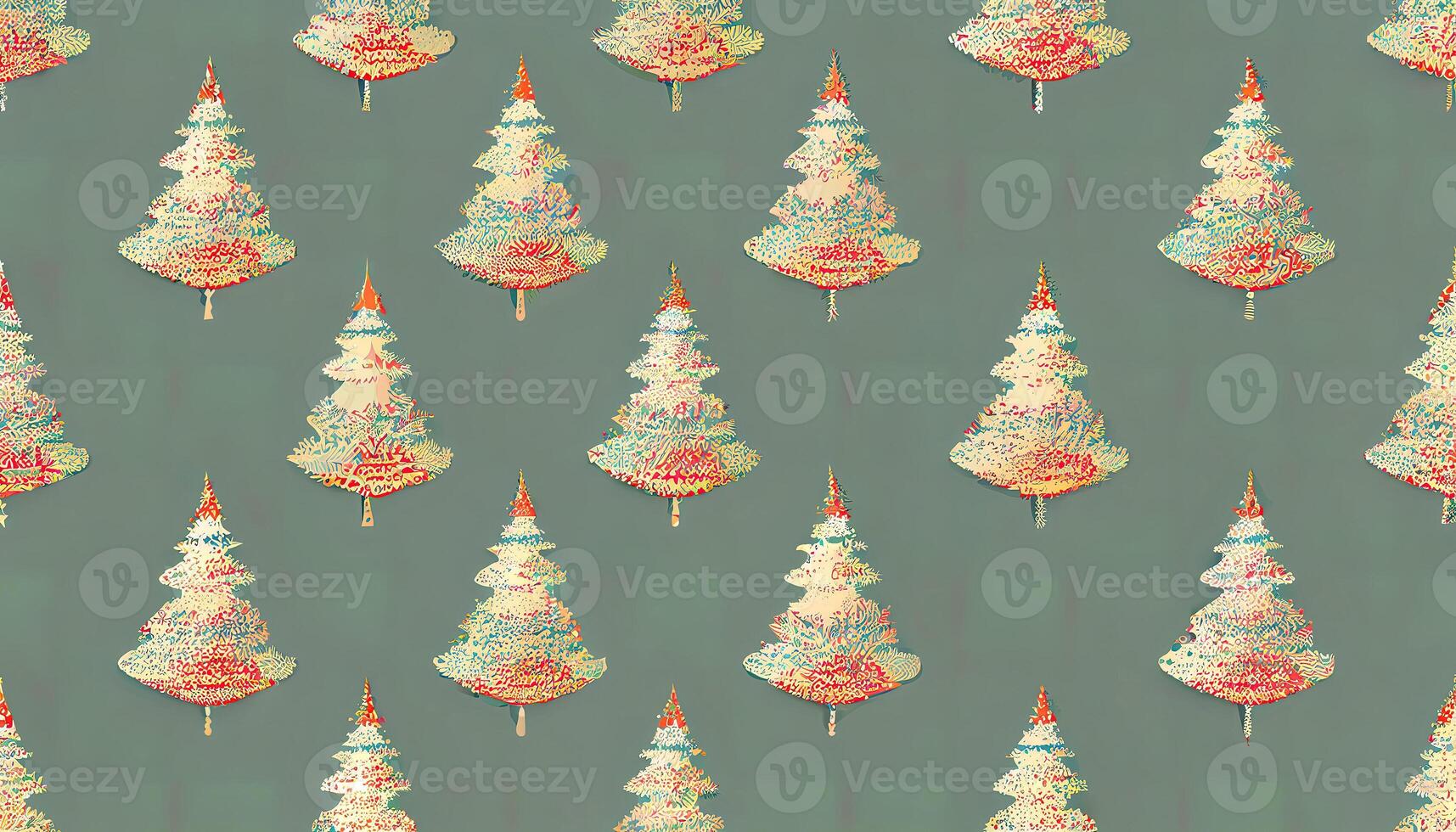 Sparkling winter forest seamless pattern with snowflakes and trees in shades of pink. photo