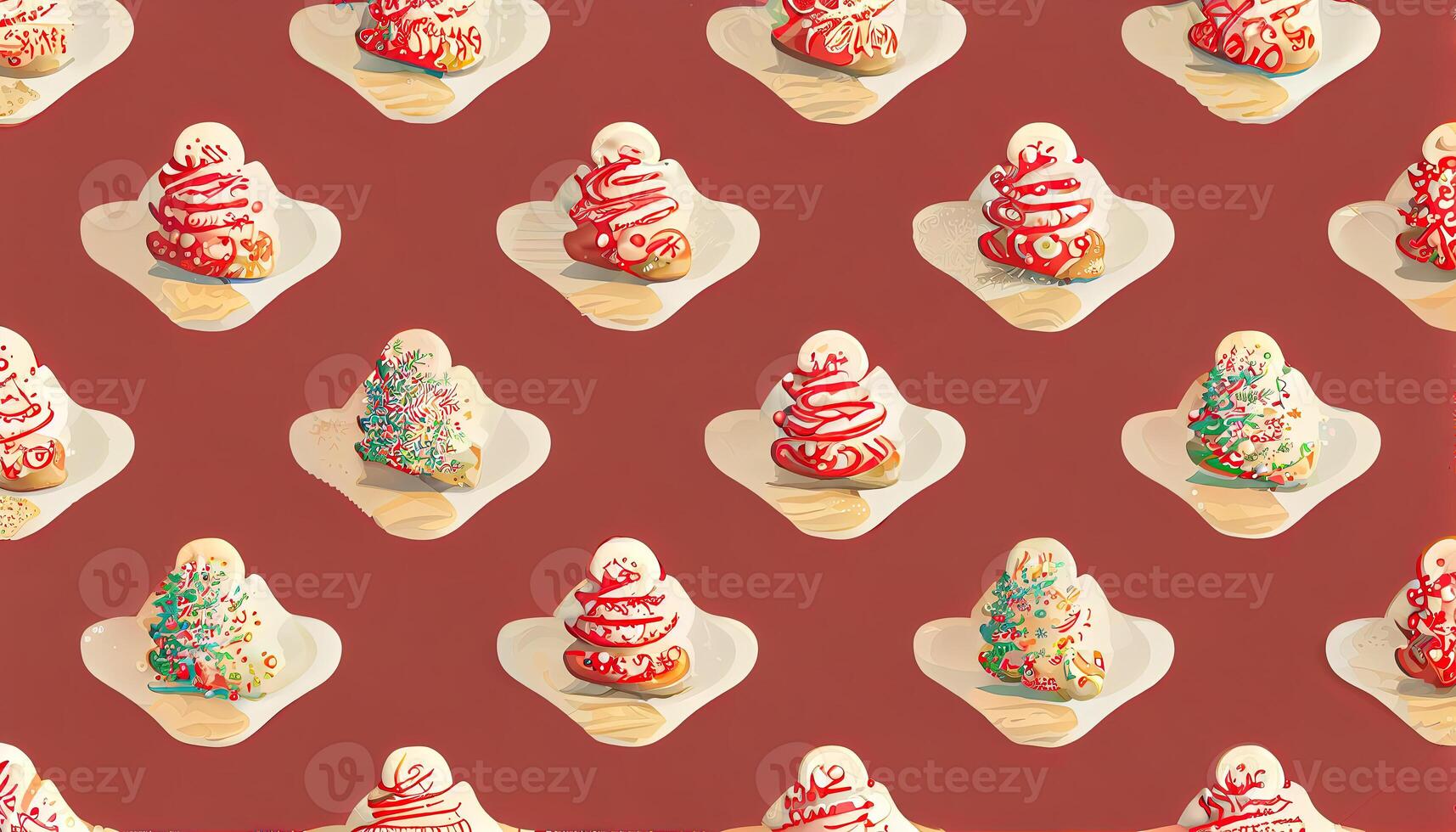 Red and white christmas cookies with icing as seamless pattern background illustration, Detailed, colored. photo