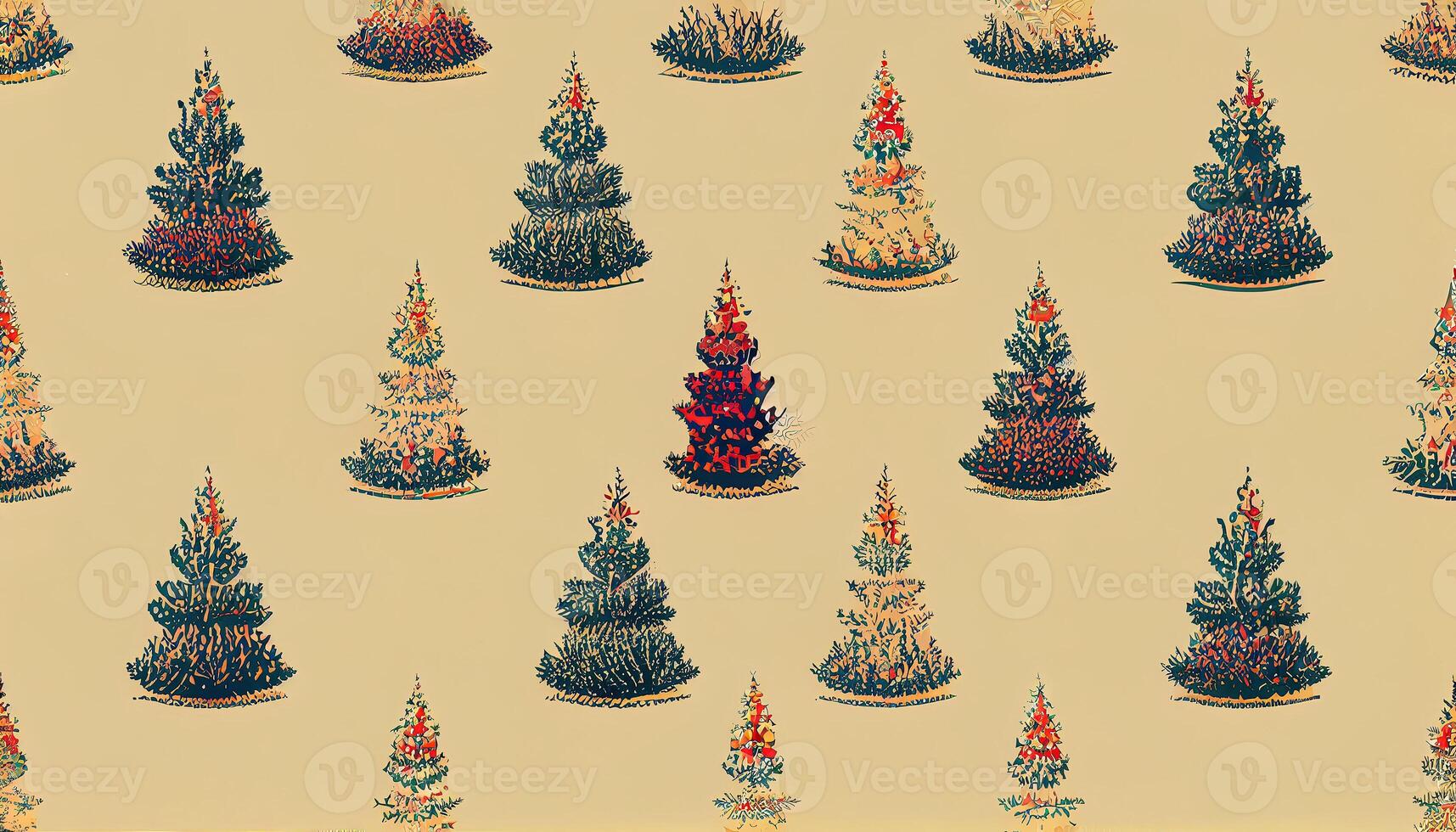 many vintage christmas trees as seamless tile texture, Detailed, colored. photo