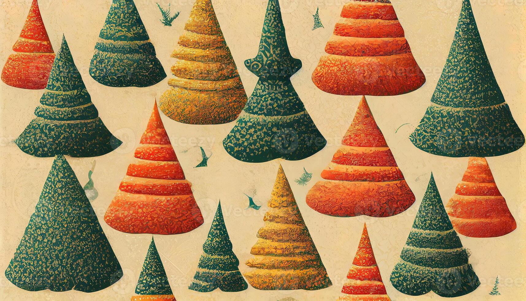 many vintage christmas trees as seamless tile texture, Detailed, colored. photo