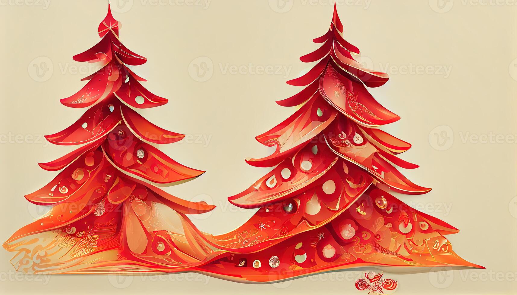 Red christmas tree design illustration for greeting card, Detailed, colored. photo