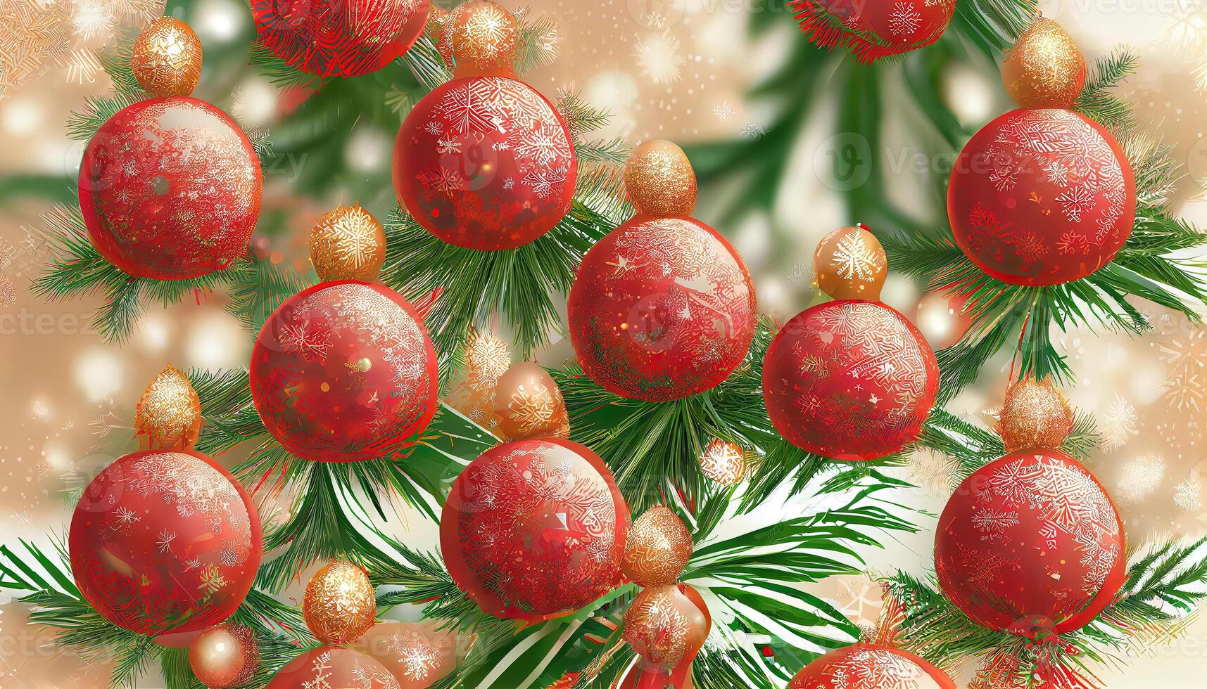 Watercolor new year and christmas toys seamless pattern on dark red background. photo