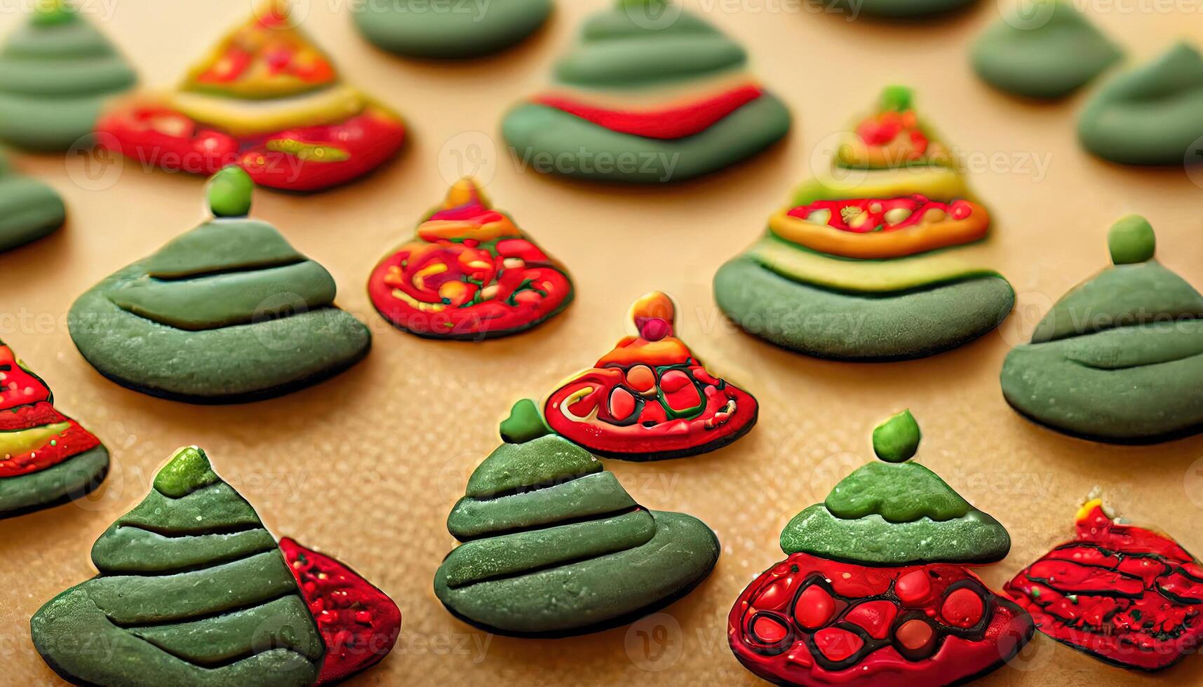 Red and green christmas cookies with icing as seamless pattern, Detailed, colored. photo