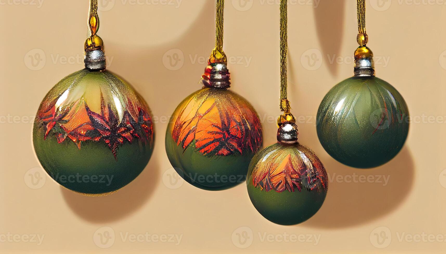 Festive christmas tree balls hanging in tree as christmas decoration background, Detailed, colored. photo