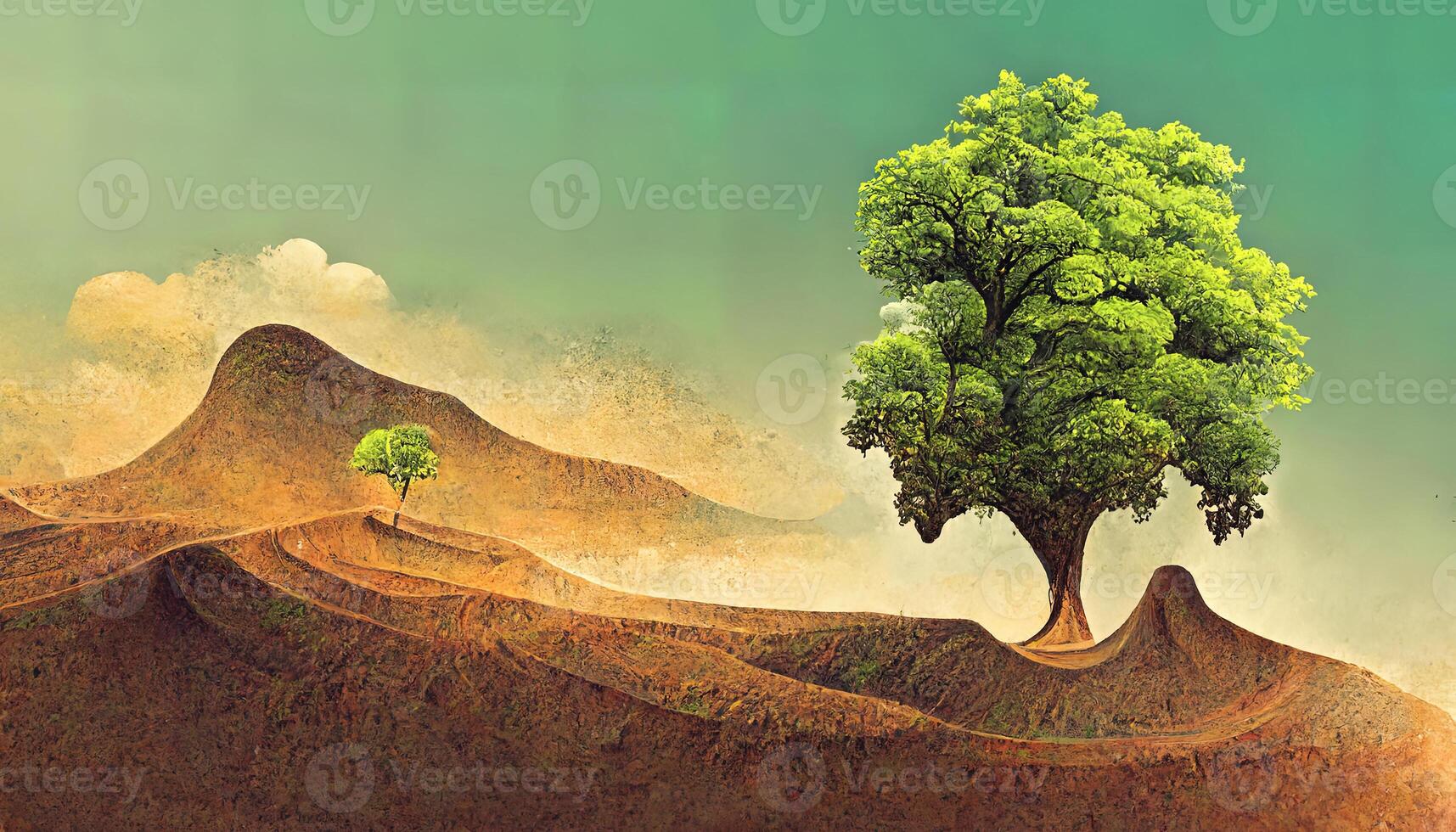 Wonderful Grassy landscape with a tree and raincloud. photo