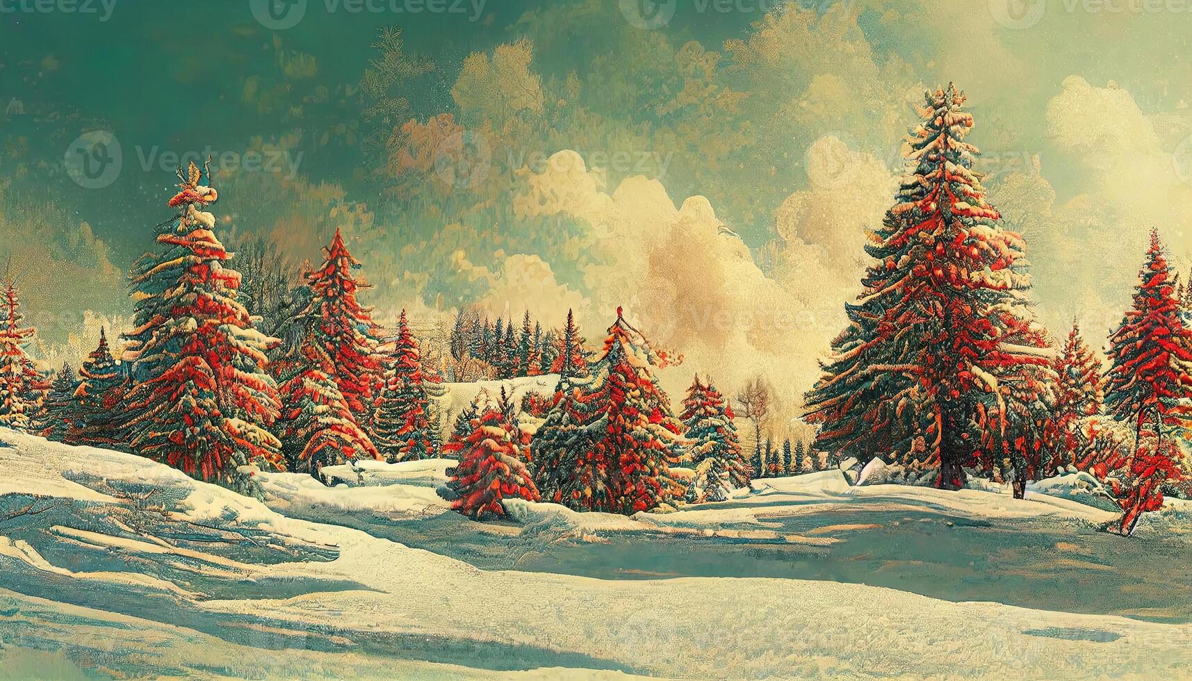 Christmas winter scenery of cold weather and frost christmas tree background. photo