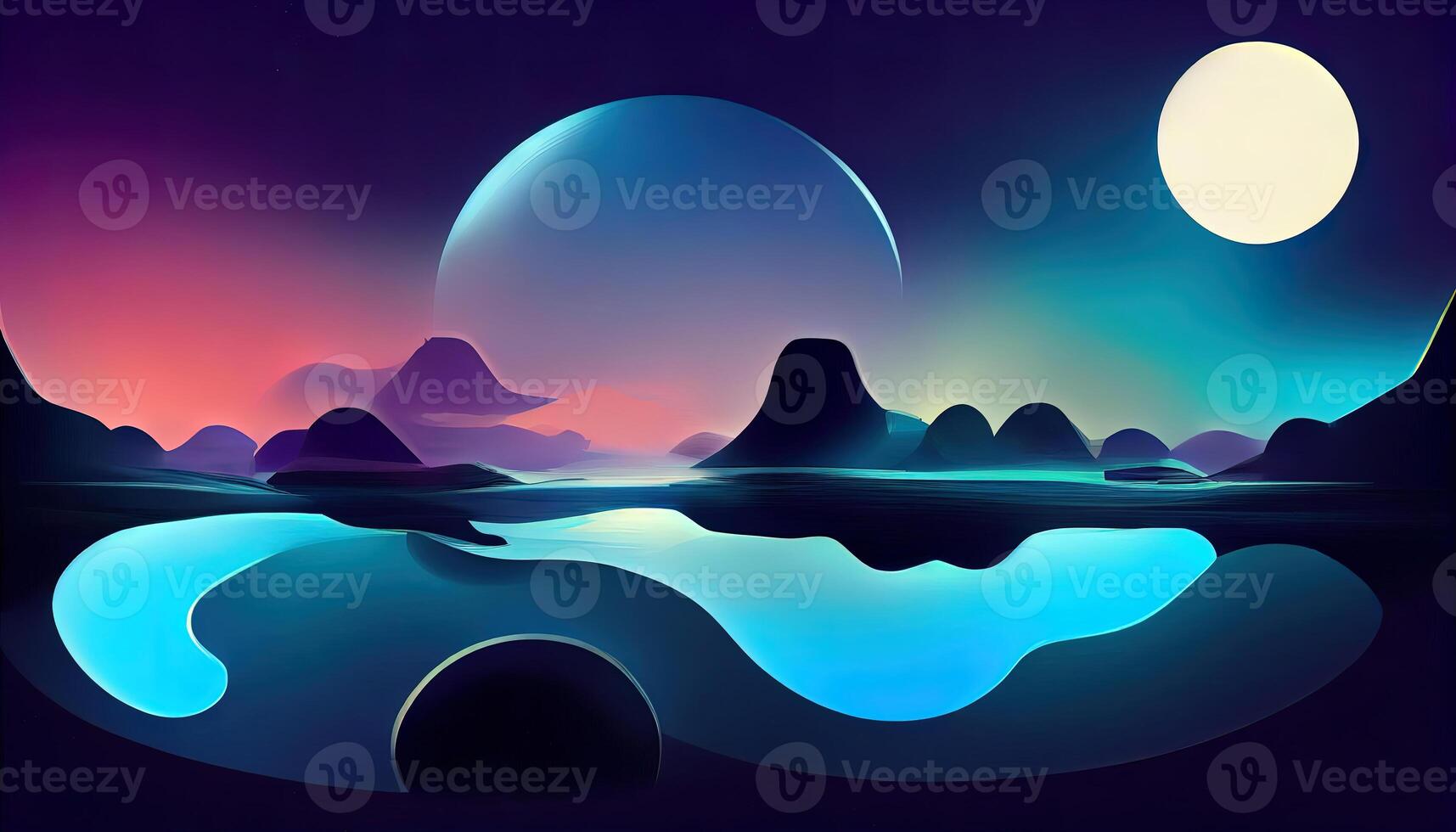 Retro abstract background, blue grid and mountain. elegant and luxury 80s, 90s style 3d illustration. photo