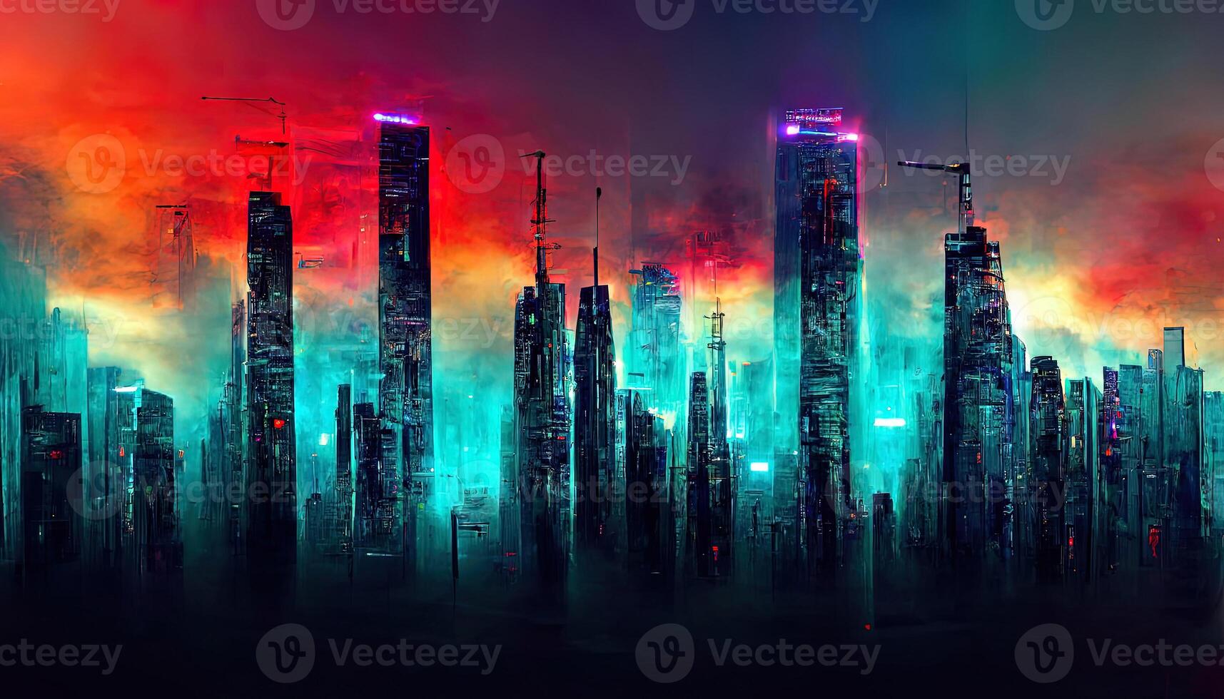 Vector neon megapolis background with speed train. photo