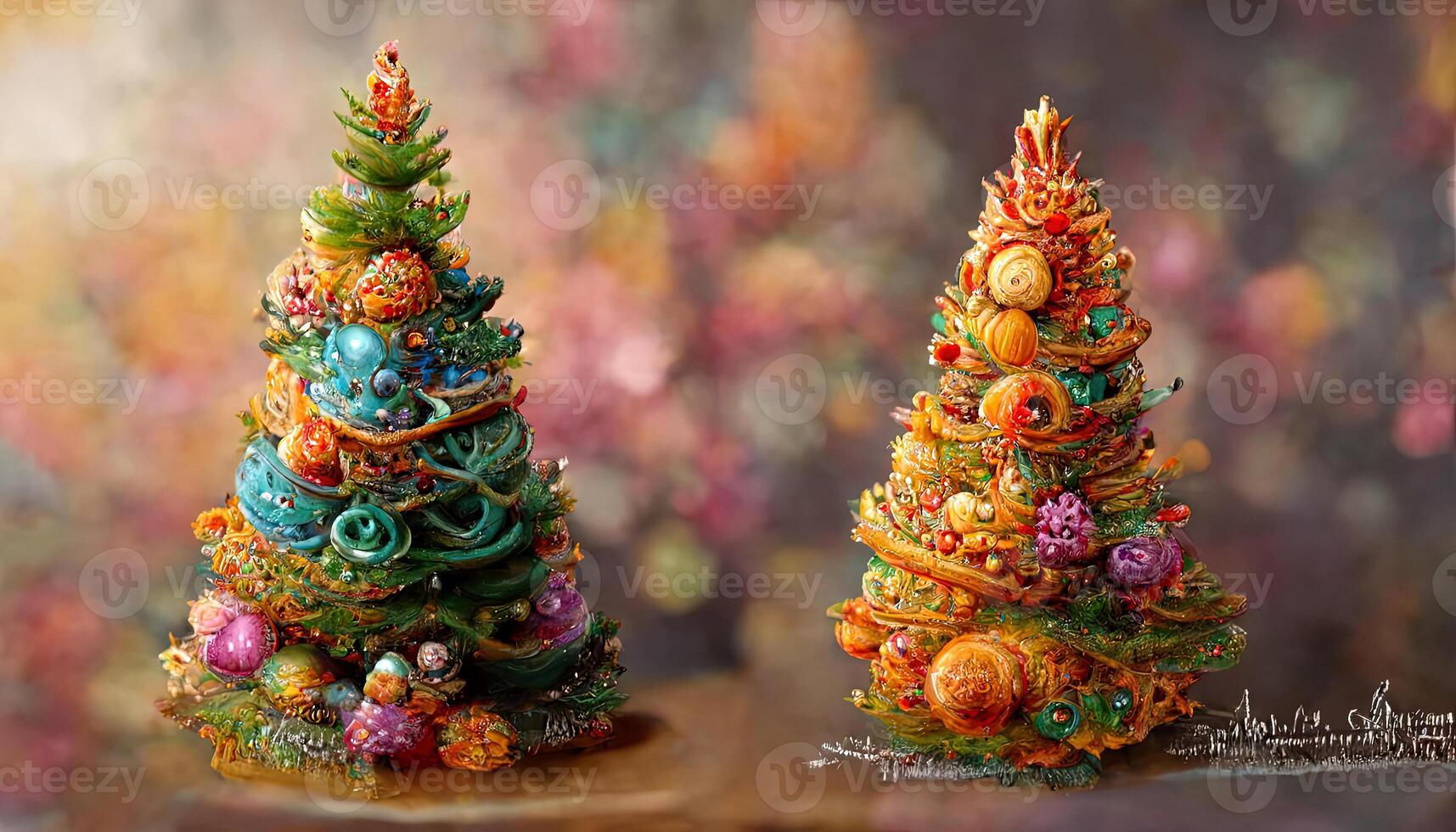 Realistic decorated christmas tree on a red background. photo