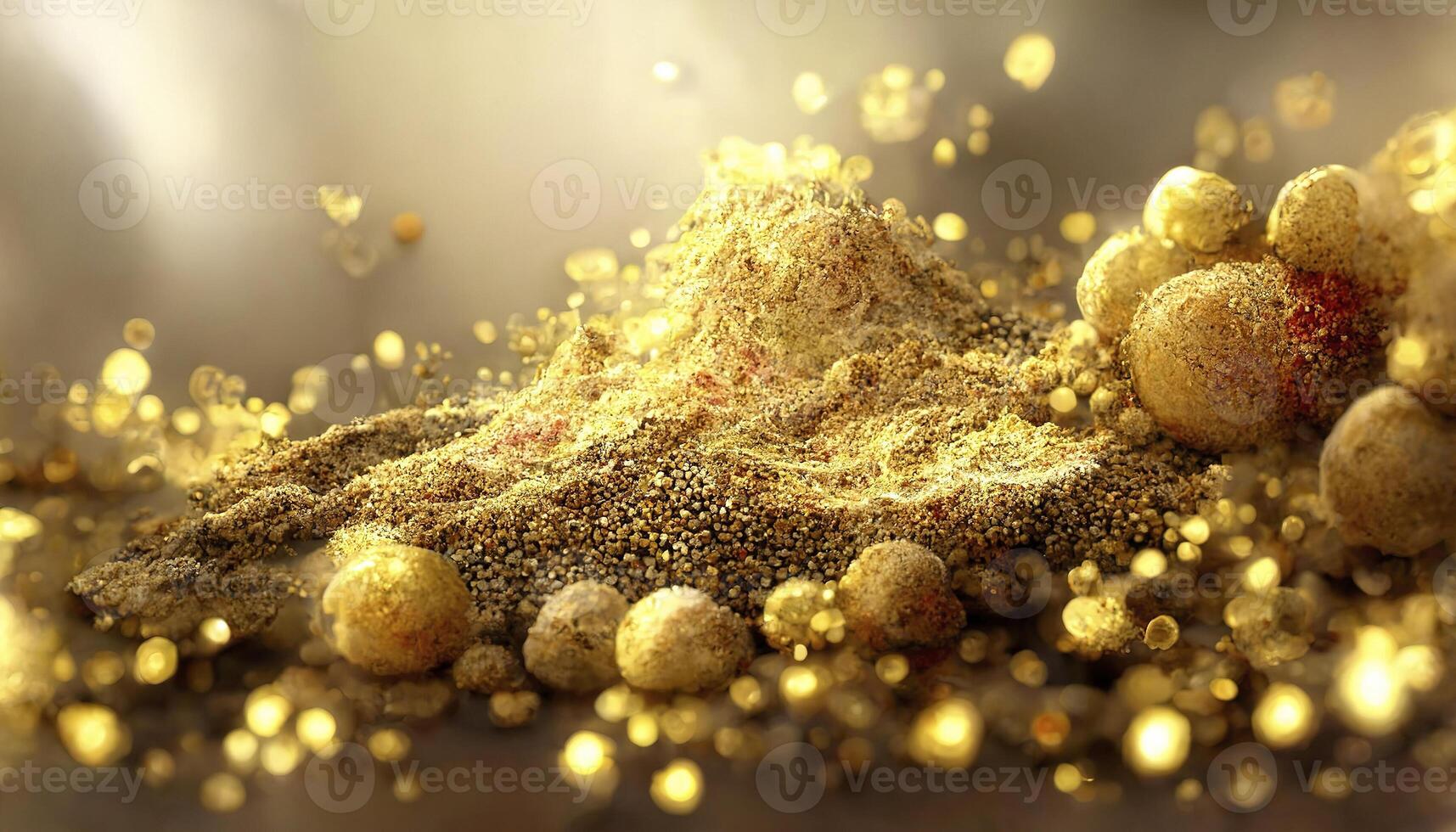 Gold Particle Glitter Luxury Background. Falling gold confetti with magic light. Gold particles glisten in the air photo