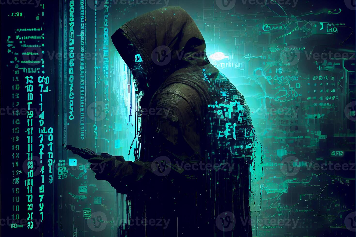 Hacker in virtual world. photo