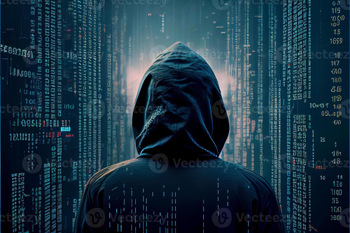 Hacker in virtual world. photo