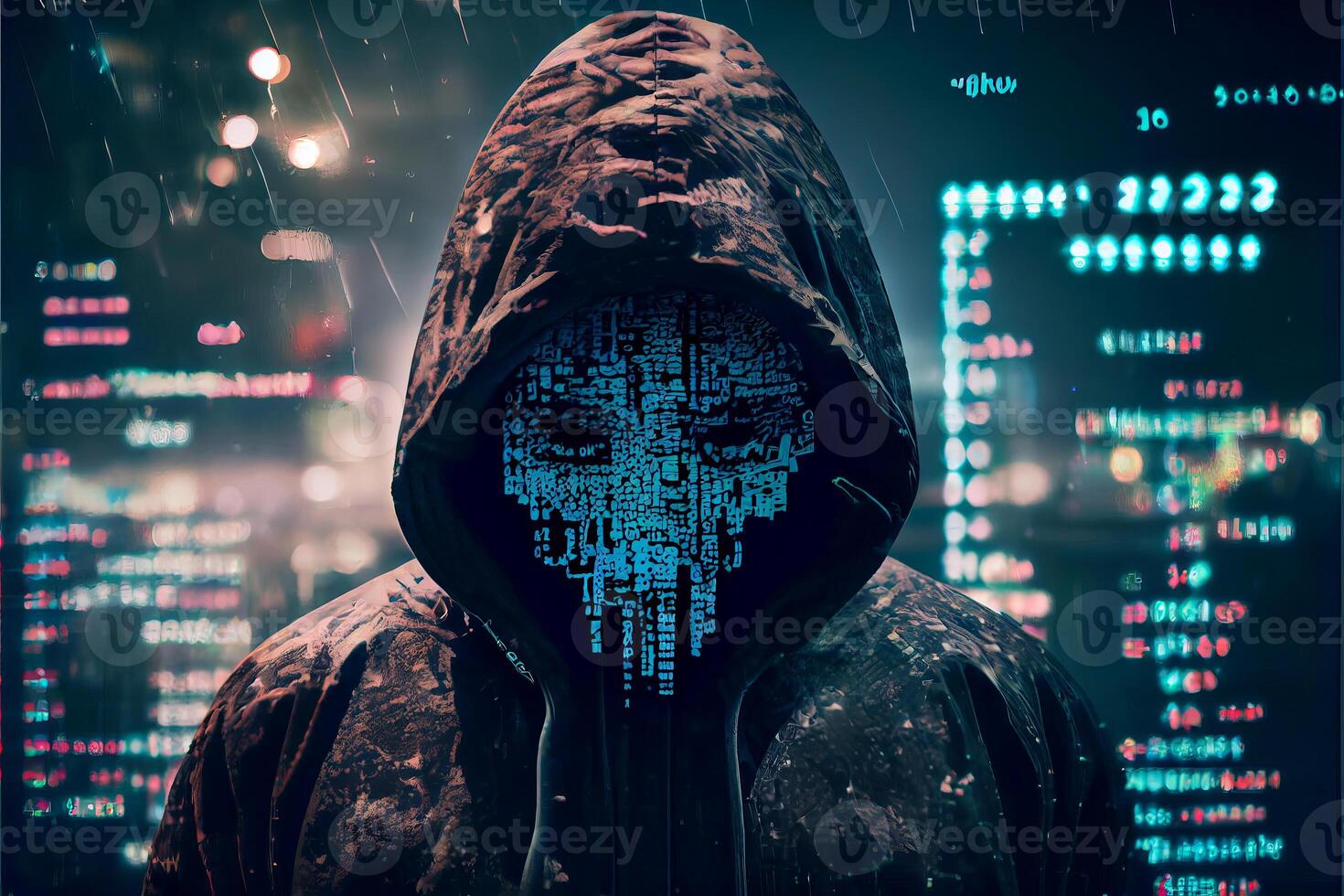 Hacker in virtual world. photo