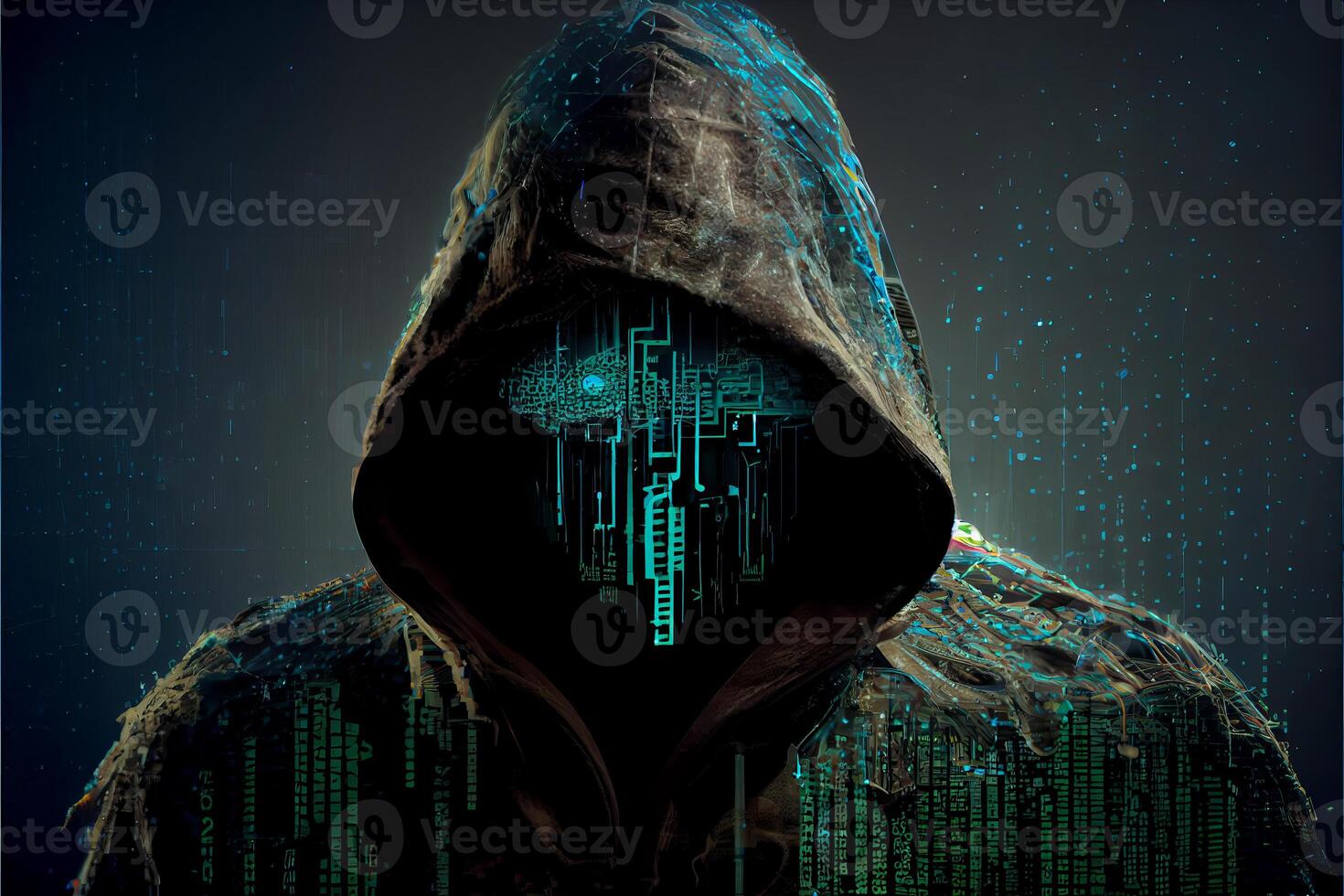 Hacker in virtual world. photo