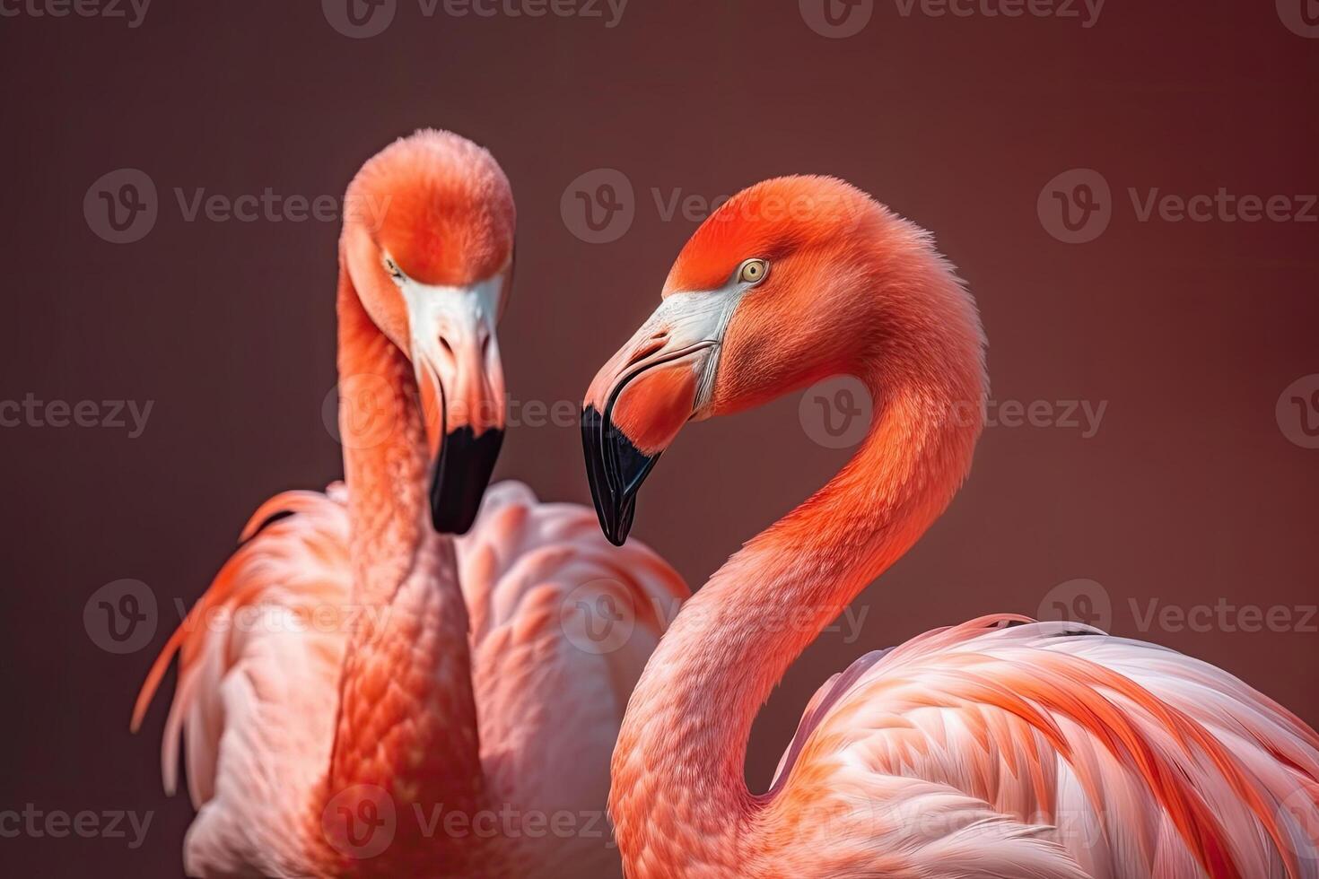 Close up portrait of two flamingo bird on pastel colored background. photo