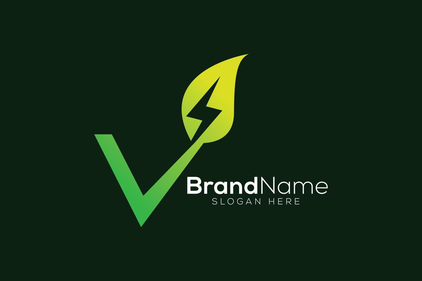 Letter V eco leaf thunder logo design vector template