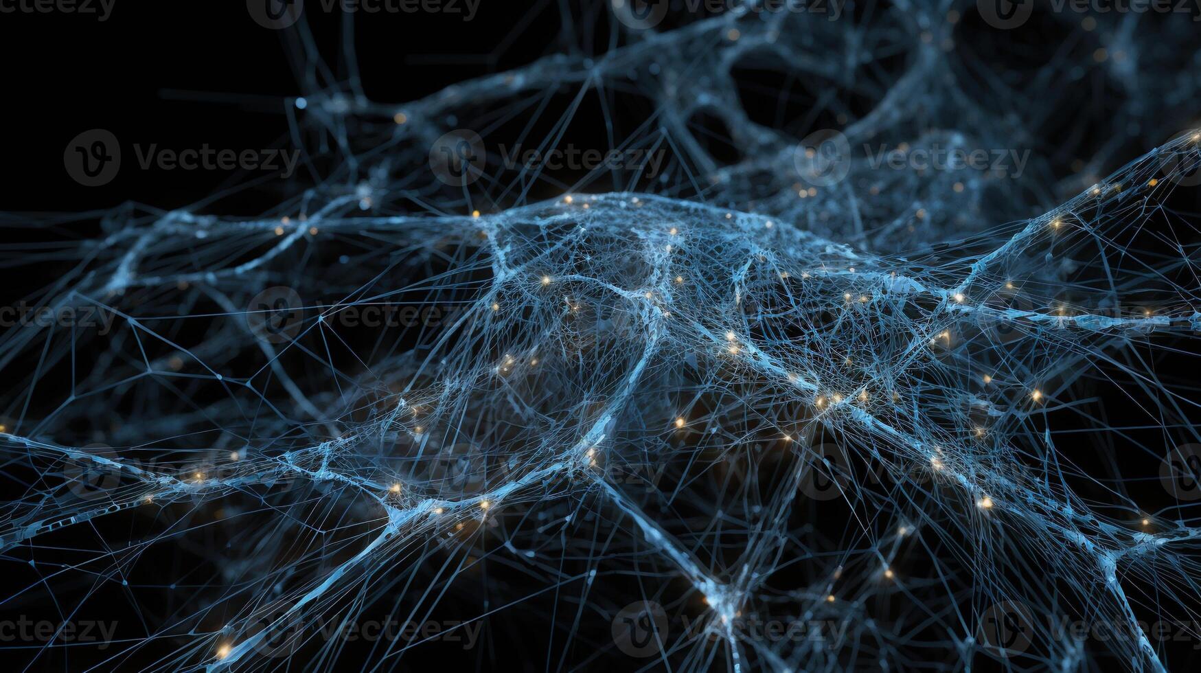 , Conceptual illustration of neuron cells with glowing link knots in abstract dark space, high resolution. Human nervous system, neural network photo